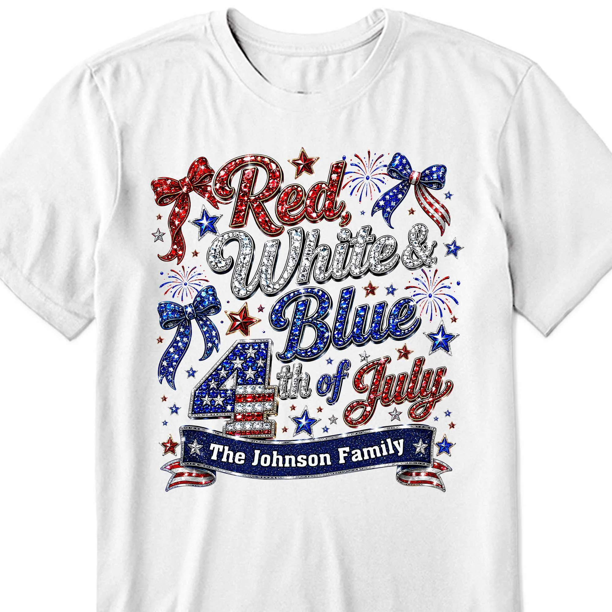 Red White Blue 4th Of July Family Stars And Fireworks - Personalized Shirt - Gift For Patriotic Family - Image 9