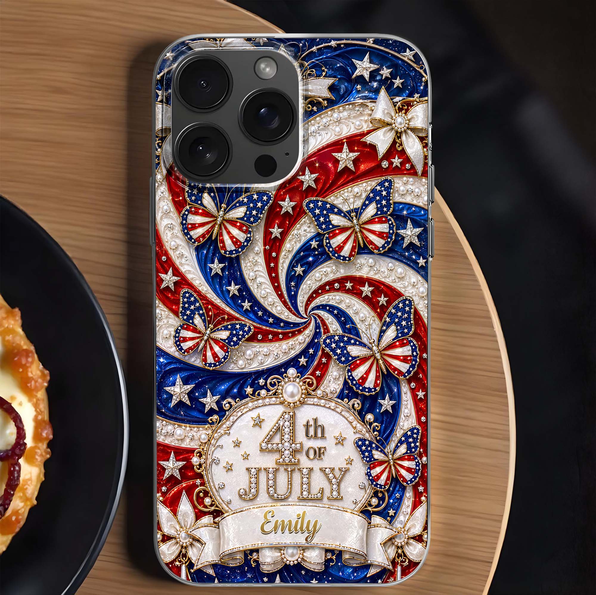 Red White Blue 4th Of July USA Butterfly - Personalized Bling Phone Case - Gift For Patriots