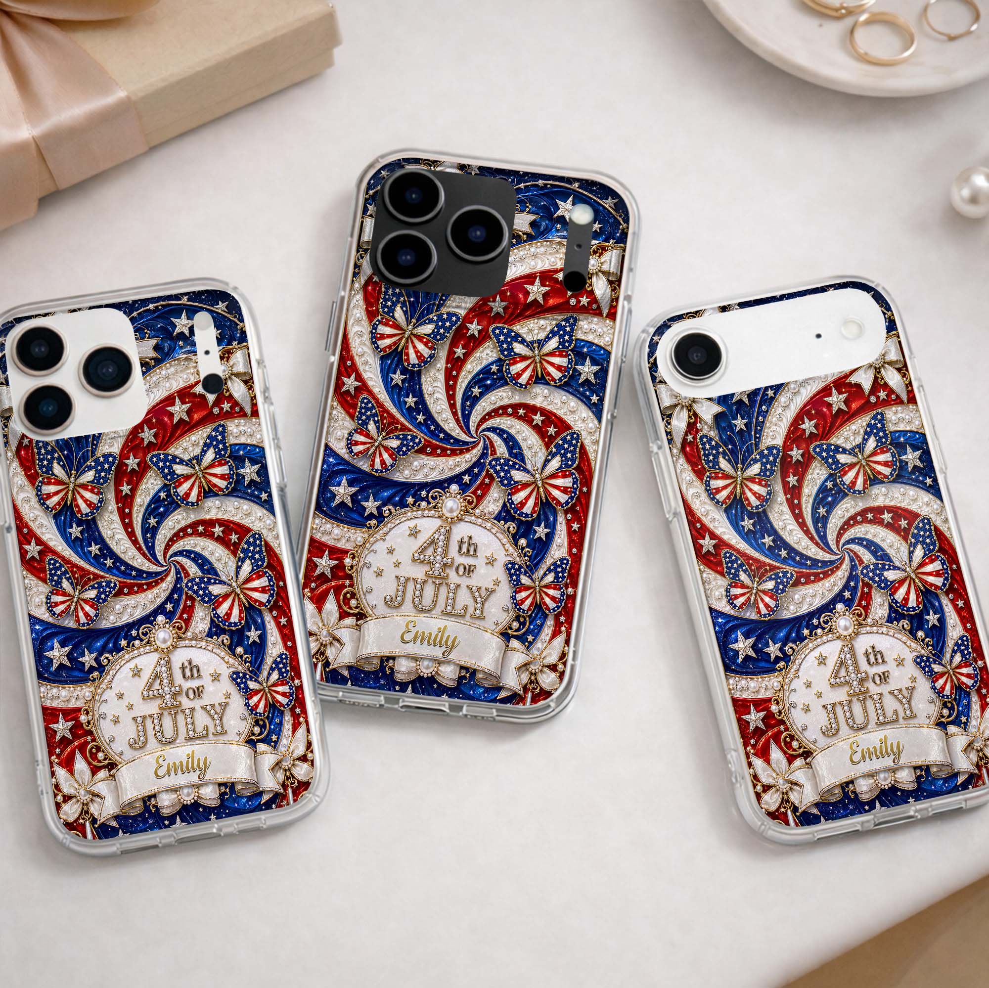 Red White Blue 4th Of July USA Butterfly - Personalized Bling Phone Case - Gift For Patriots - Image 11