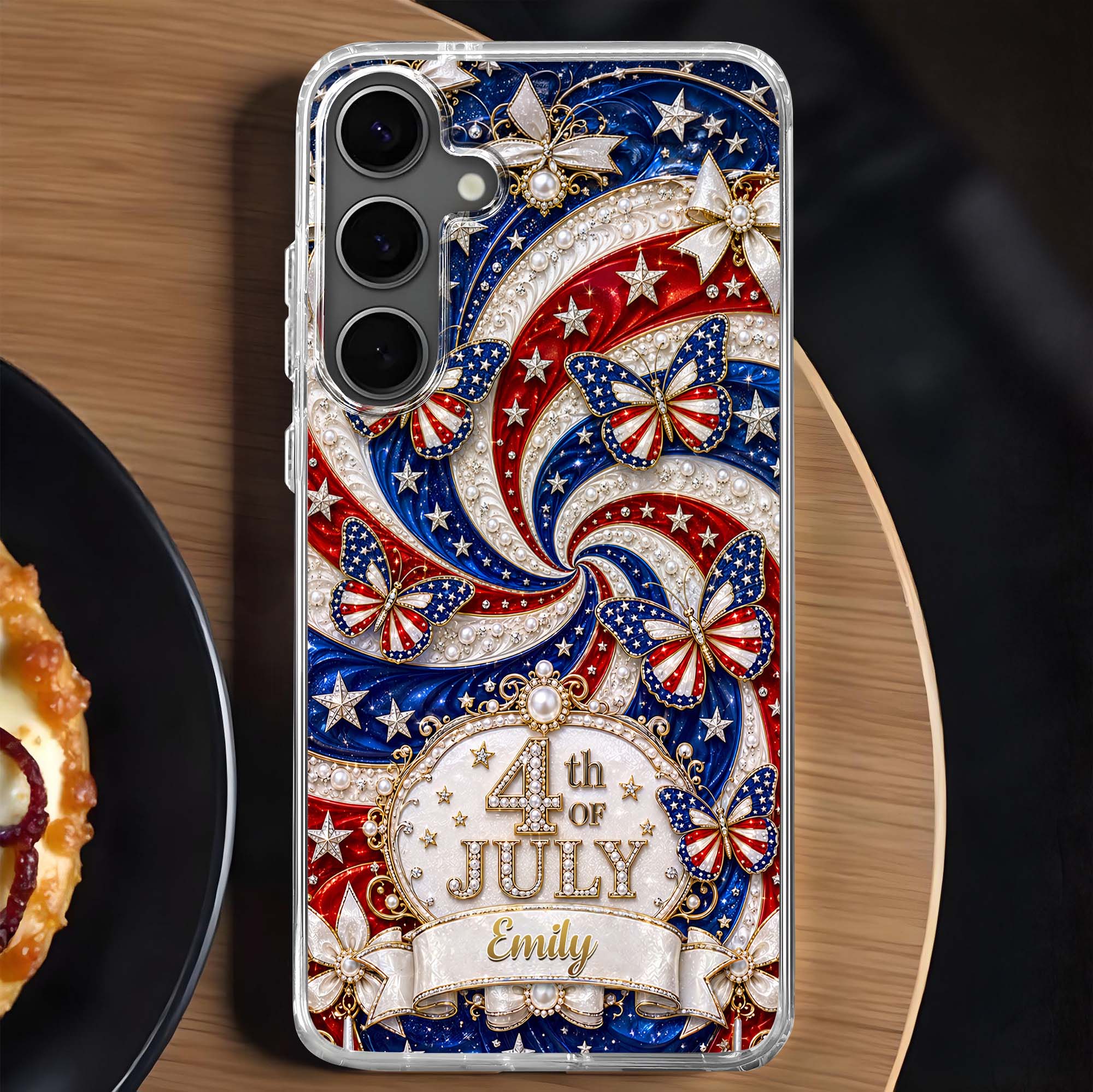 Red White Blue 4th Of July USA Butterfly - Personalized Bling Phone Case - Gift For Patriots - Image 2