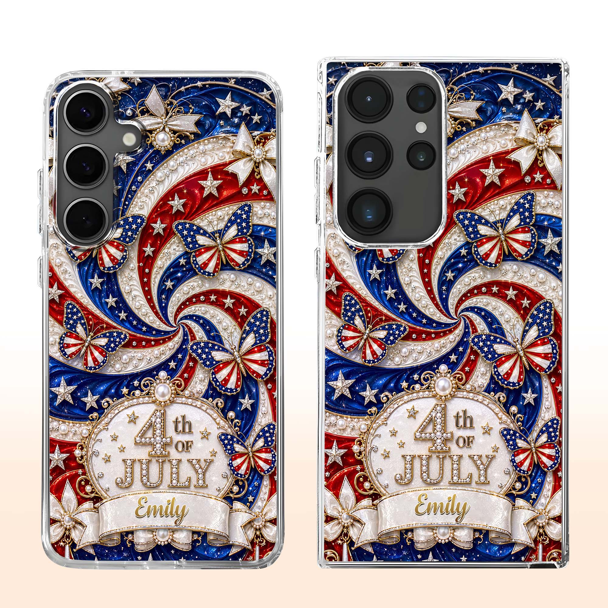 Red White Blue 4th Of July USA Butterfly - Personalized Bling Phone Case - Gift For Patriots - Image 4