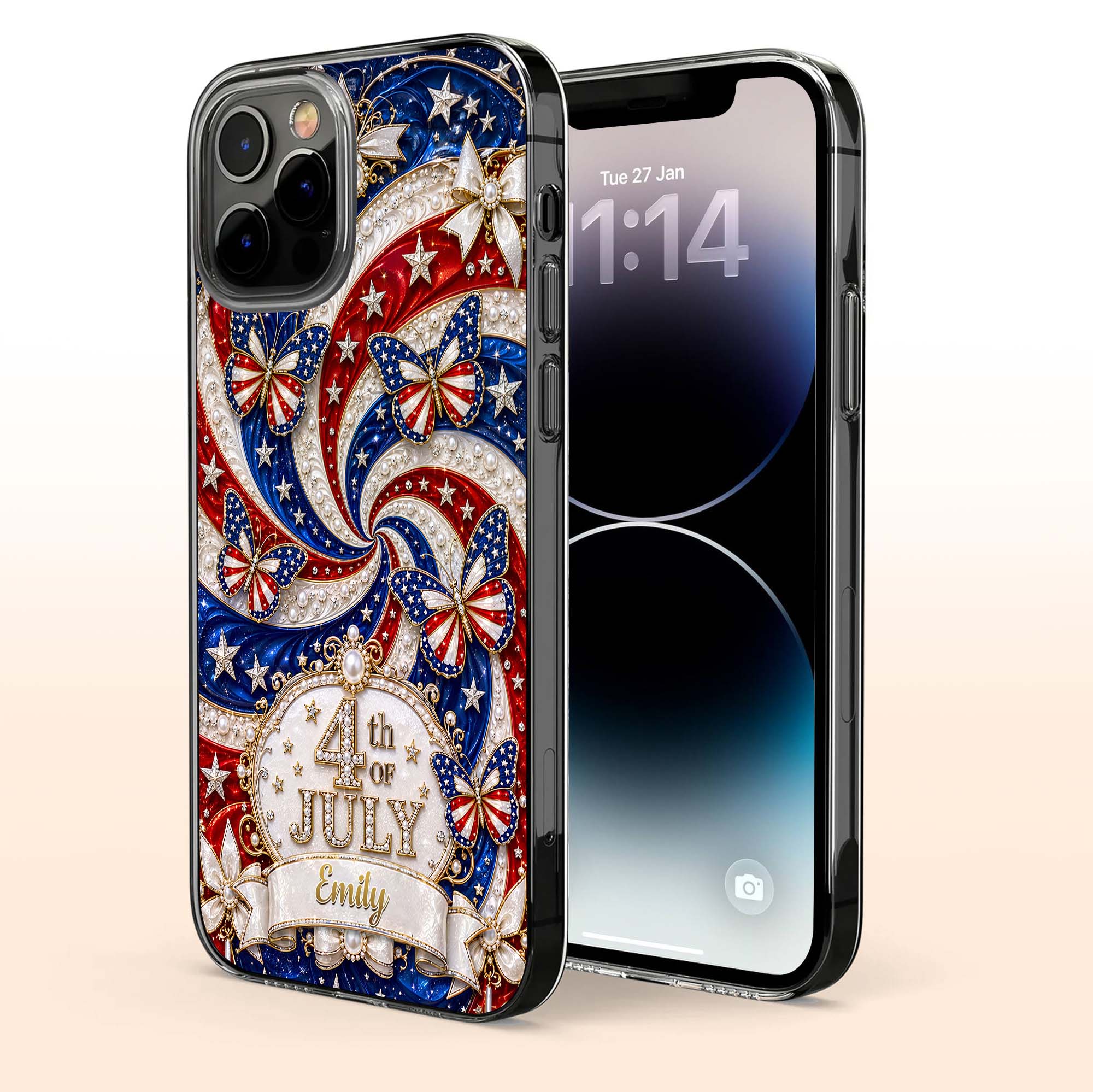 Red White Blue 4th Of July USA Butterfly - Personalized Bling Phone Case - Gift For Patriots - Image 6