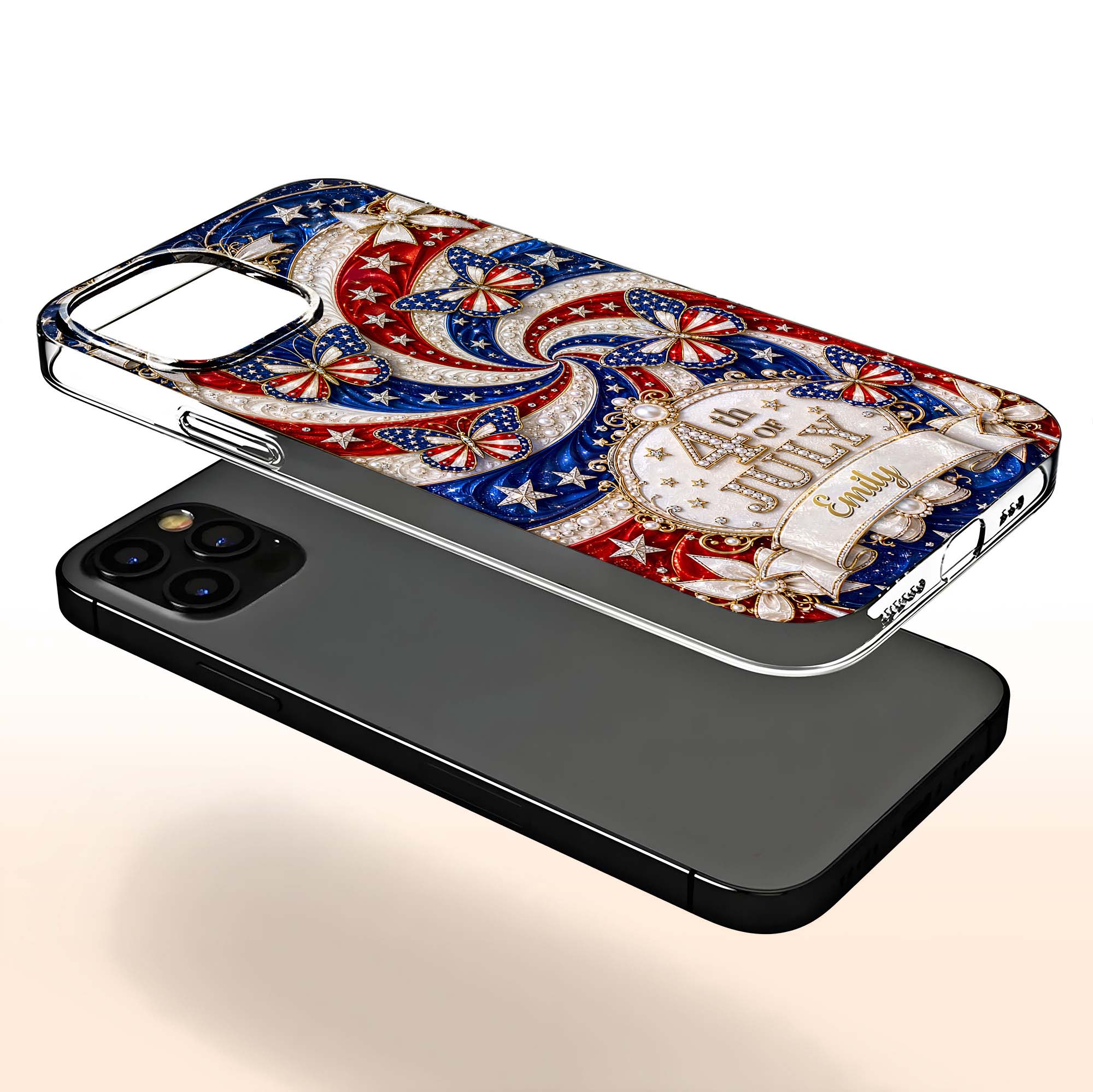Red White Blue 4th Of July USA Butterfly - Personalized Bling Phone Case - Gift For Patriots - Image 7