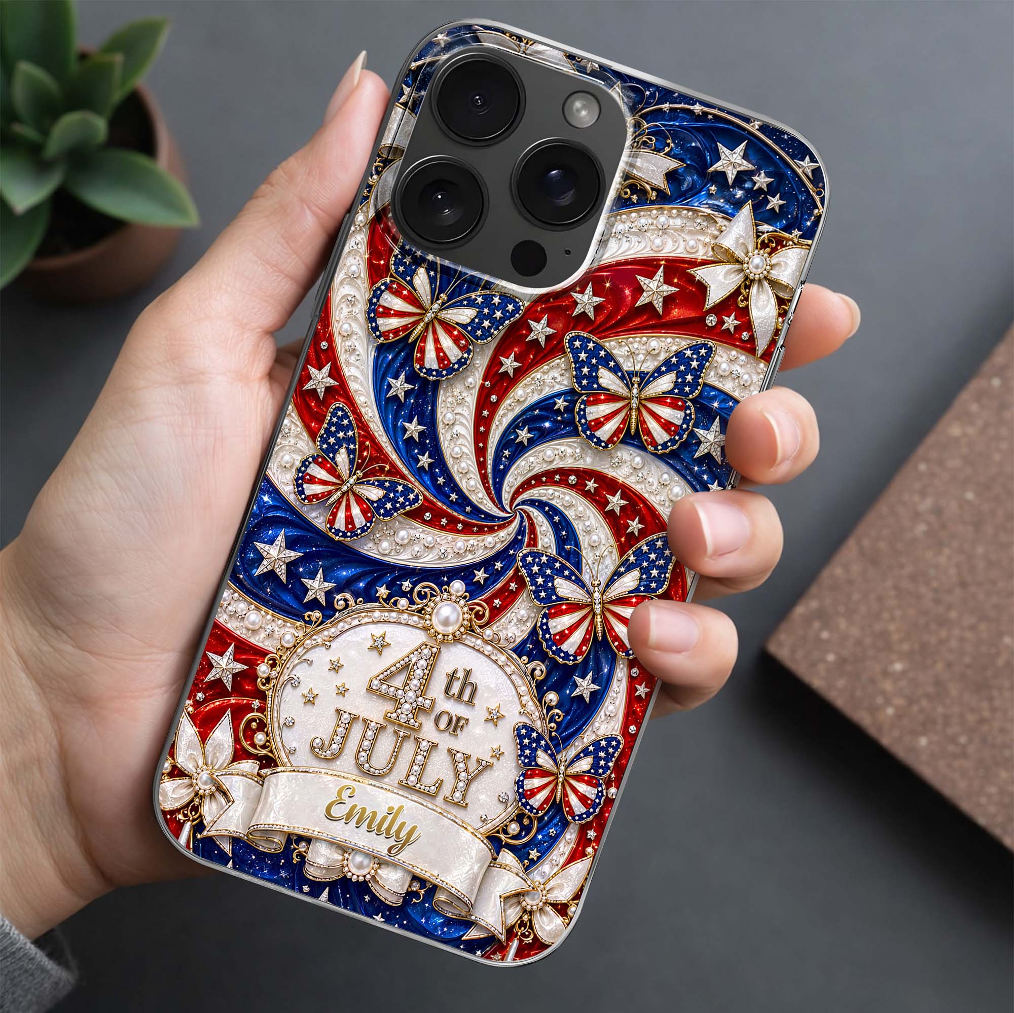 Red White Blue 4th Of July USA Butterfly - Personalized Bling Phone Case - Gift For Patriots - Image 8
