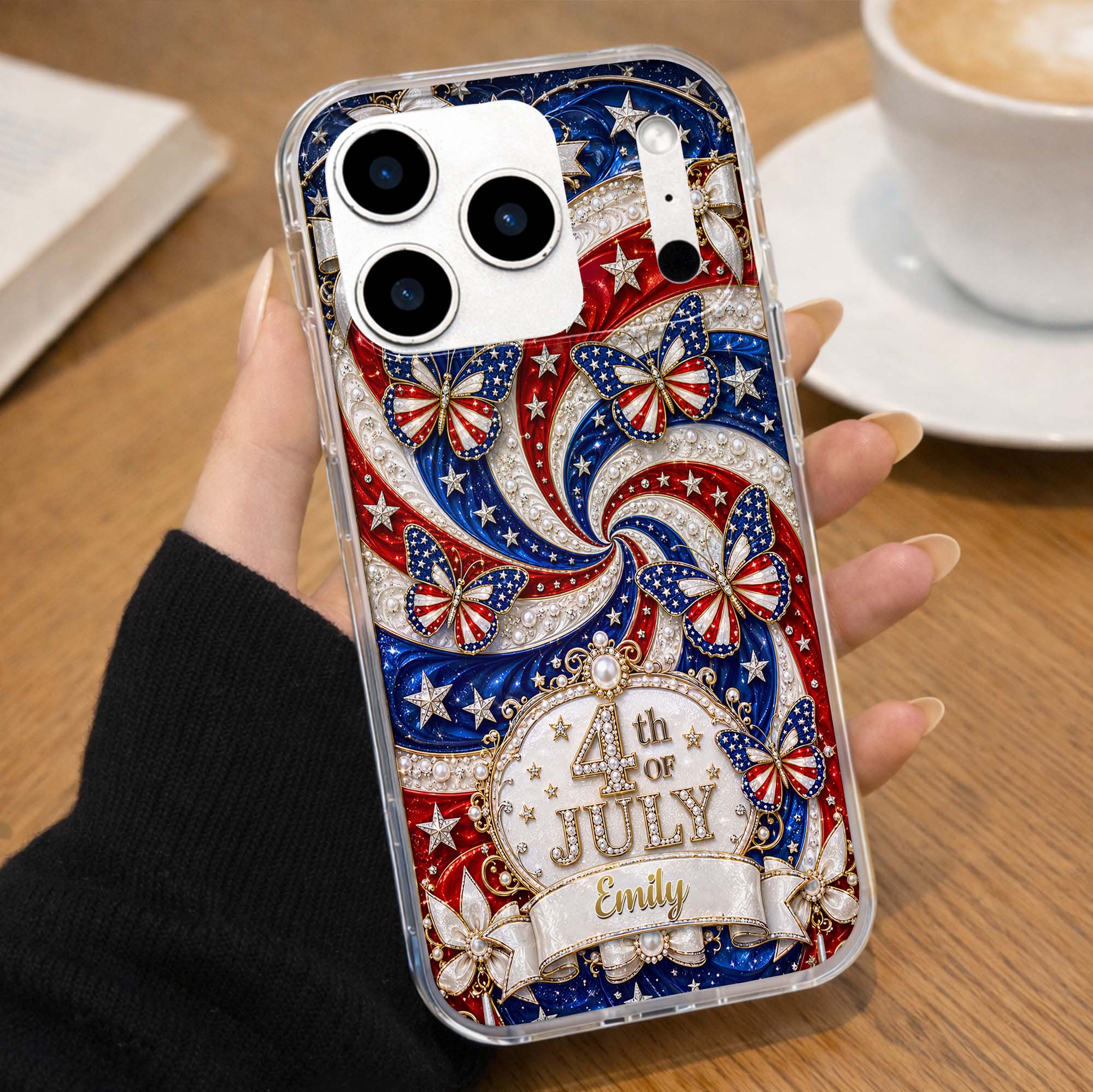 Red White Blue 4th Of July USA Butterfly - Personalized Bling Phone Case - Gift For Patriots - Image 9