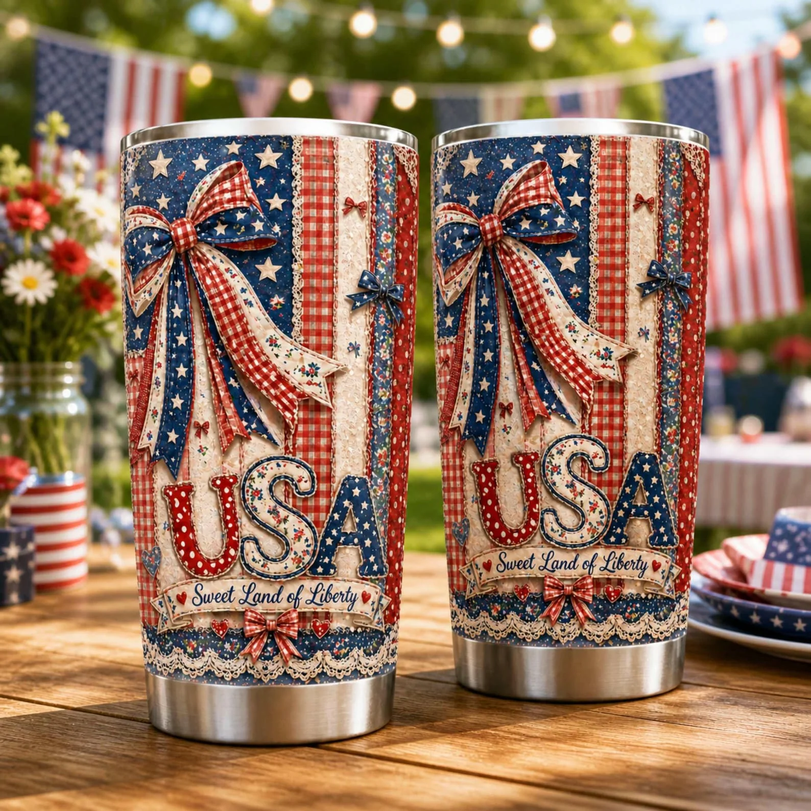Red White Blue Bow USA - Personalized Tumbler - Gift For Patriotic
