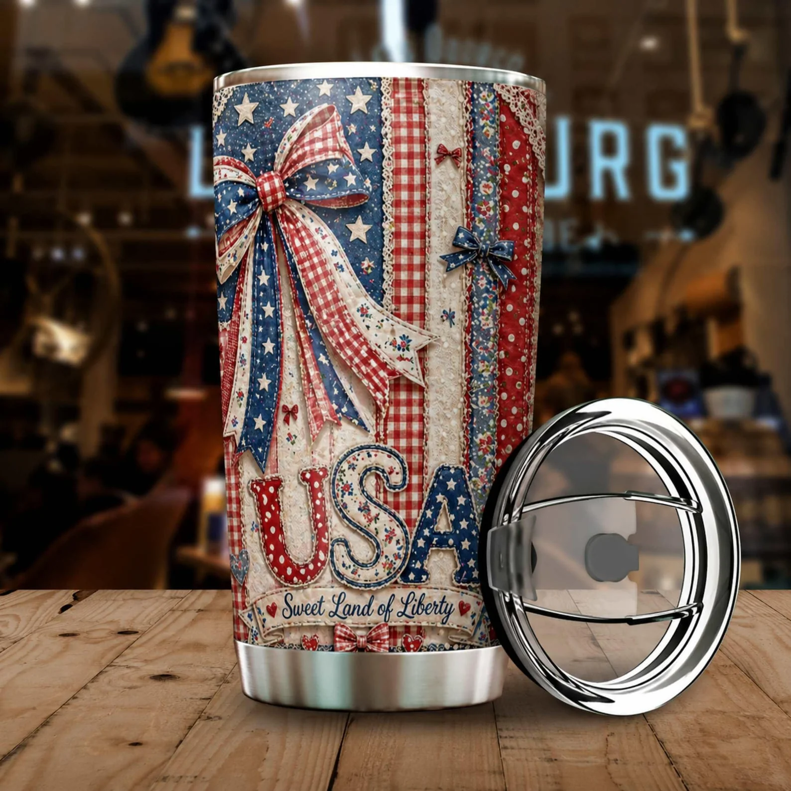 Red White Blue Bow USA - Personalized Tumbler - Gift For Patriotic - Image 2