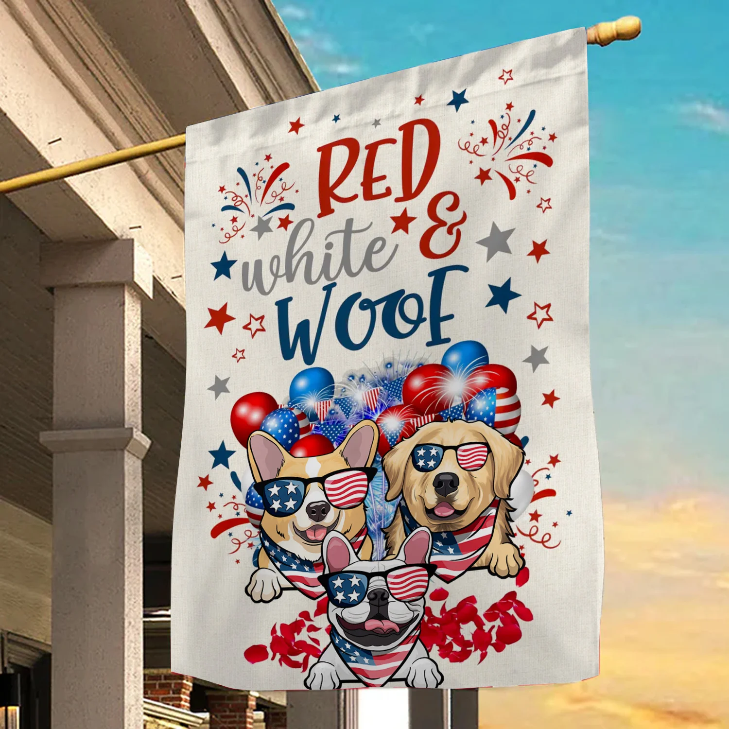 Red White Woof 4th July - Gift For Pet Lovers - Personalized Flag - Image 3