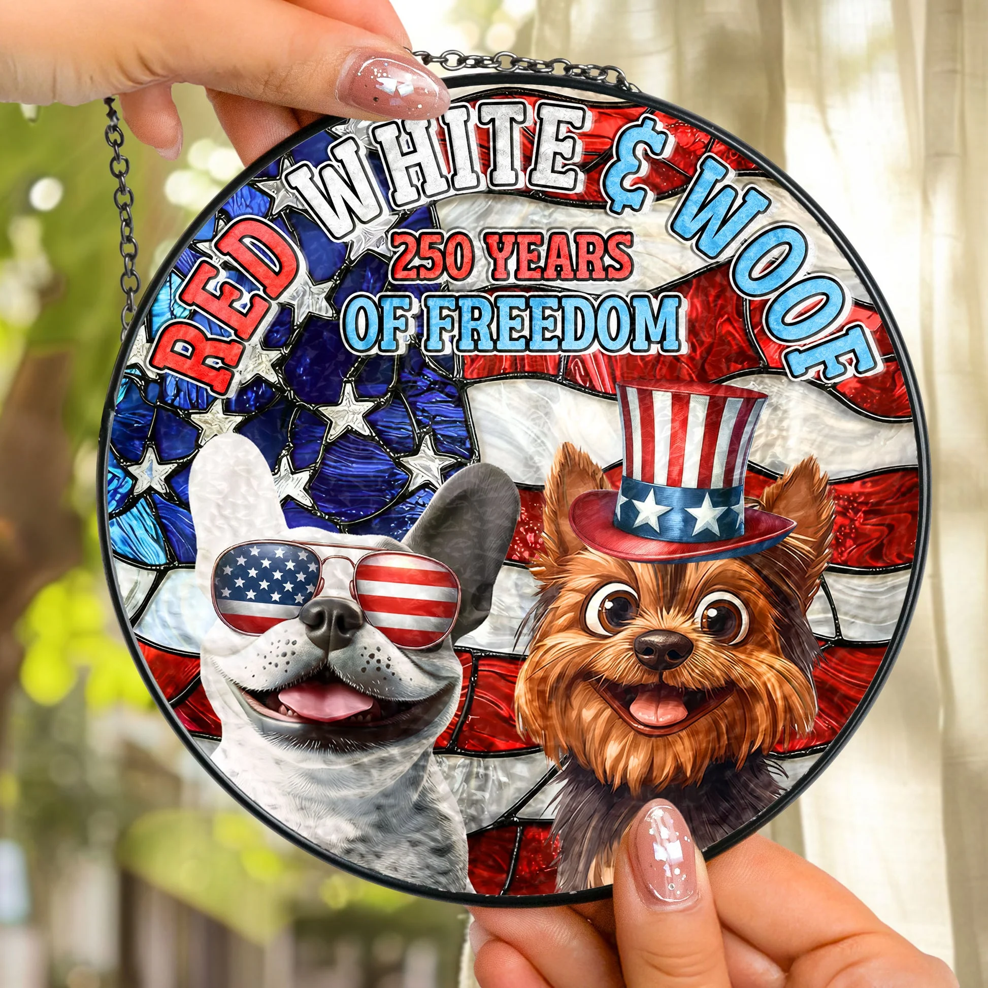 Red White & Woof - Personalized Stained Glass Window Hanging Suncatcher - Patriotic Gift For Family, Pet Lovers | CLP15.Ver7 HN02 - Image 2