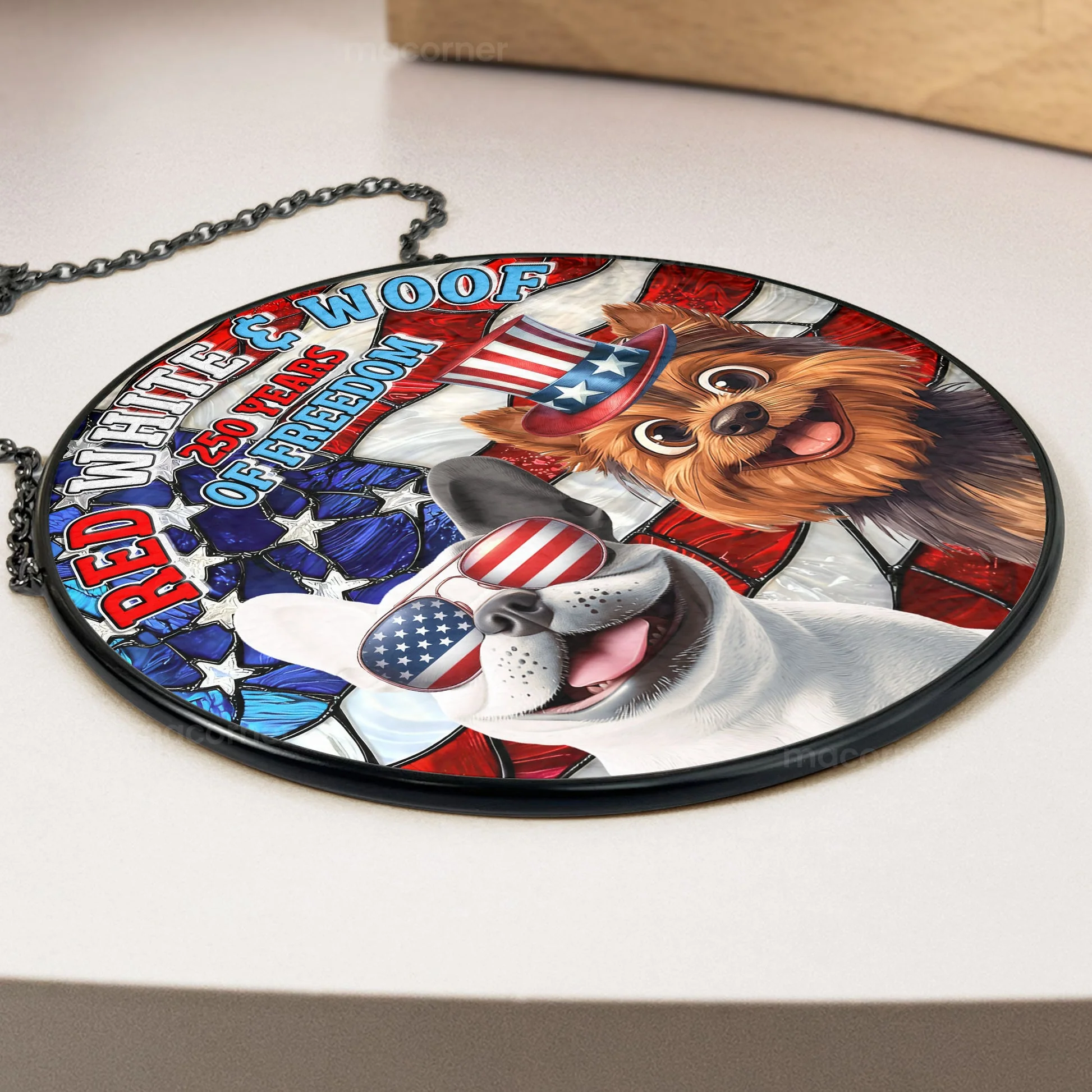 Red White & Woof - Personalized Stained Glass Window Hanging Suncatcher - Patriotic Gift For Family, Pet Lovers | CLP15.Ver7 HN02 - Image 3