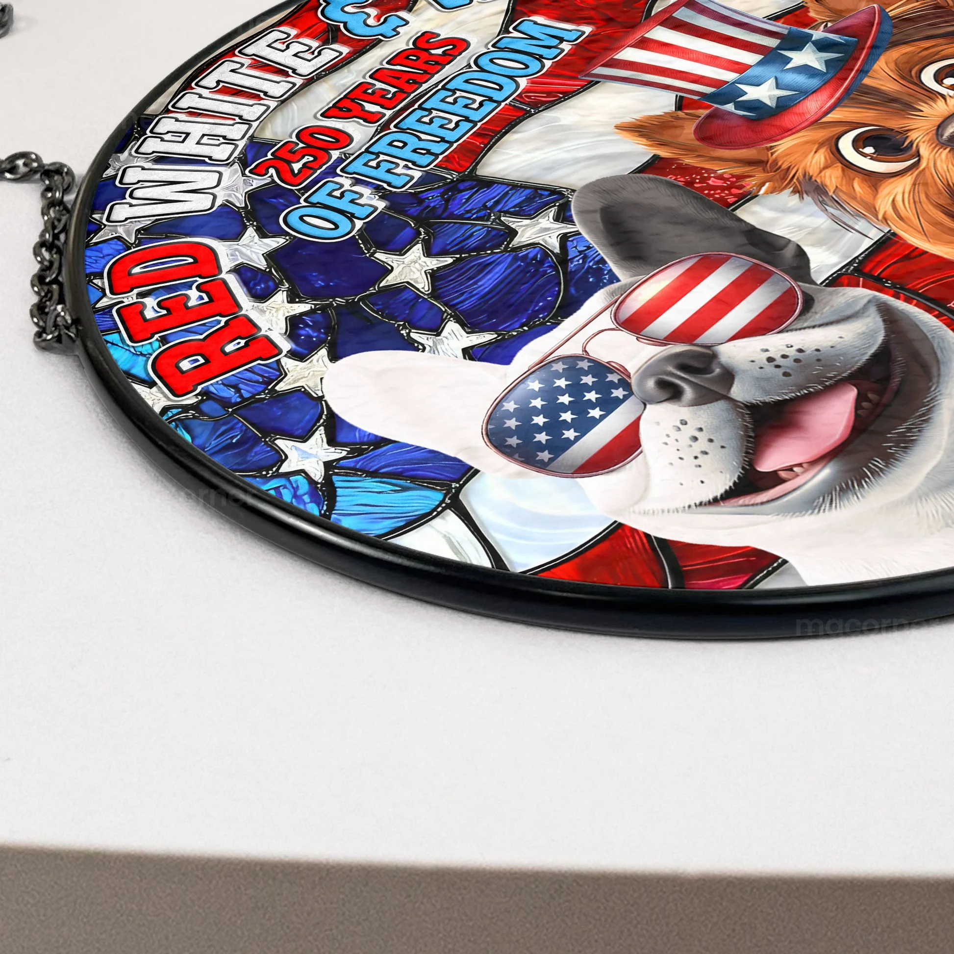 Red White & Woof - Personalized Stained Glass Window Hanging Suncatcher - Patriotic Gift For Family, Pet Lovers | CLP15.Ver7 HN02 - Image 4