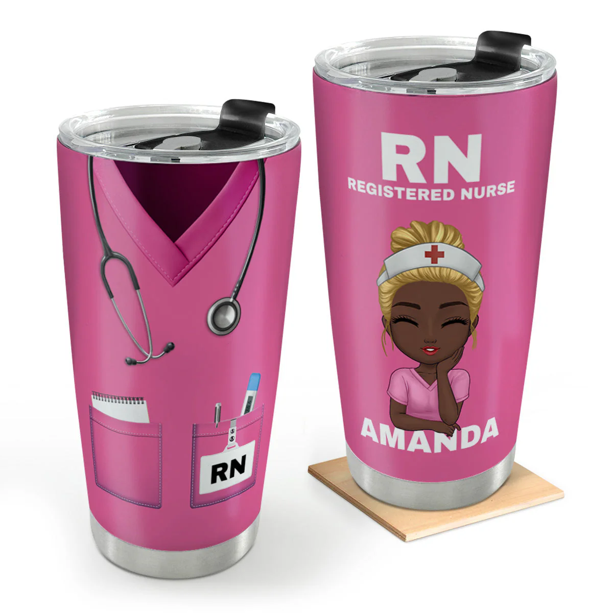 Registered Nurse - Personalized Stainless Steel Tumbler - Gift For Black Women, Nurses