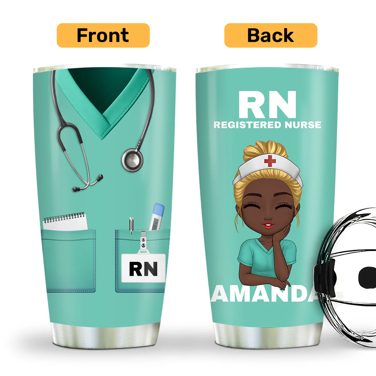 Registered Nurse - Personalized Stainless Steel Tumbler - Gift For Black Women, Nurses - Image 2