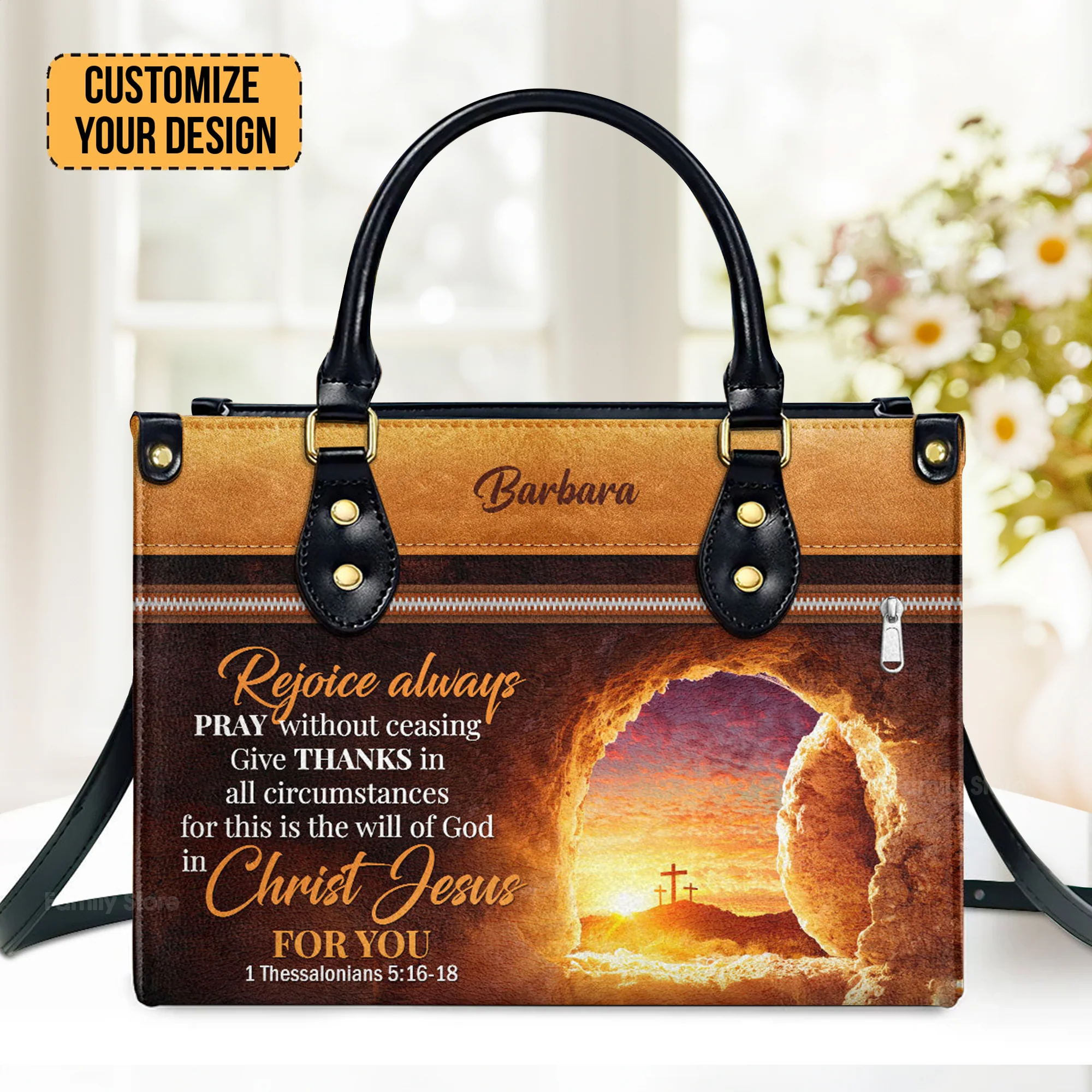 Rejoice Always, Pray Without Ceasing - Thoughtful Gift For Christians - Personalized Leather Handbag With Handle - AT4081411 - Image 2