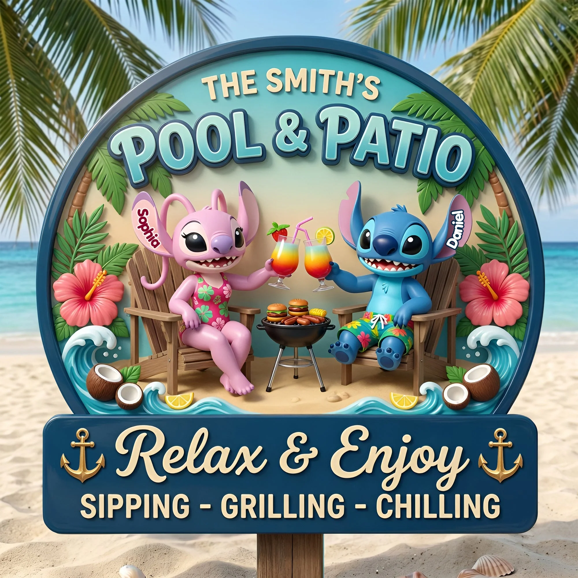 Relax & Enjoy With Cute Aliens - Personalized Custom Shaped Metal Sign - Gift For Couple - Sti - Image 2