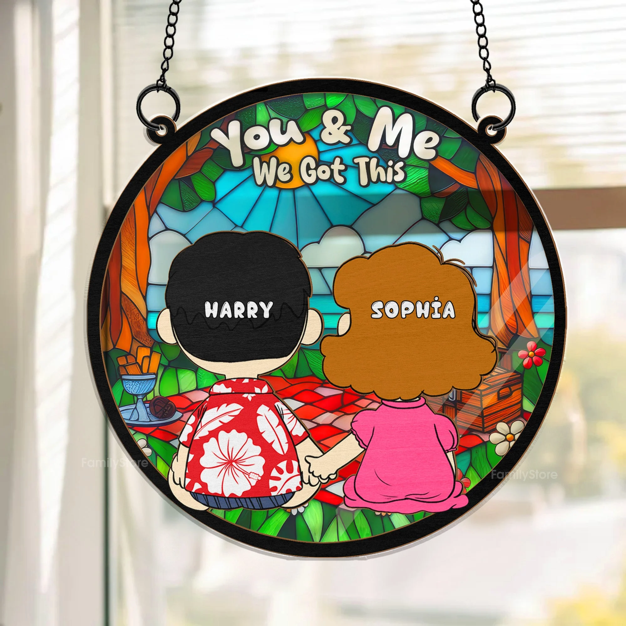 Relax In The Park - Personalized Stained Glass Window Hanging Suncatcher - Gift For Couples | GR16 NA94