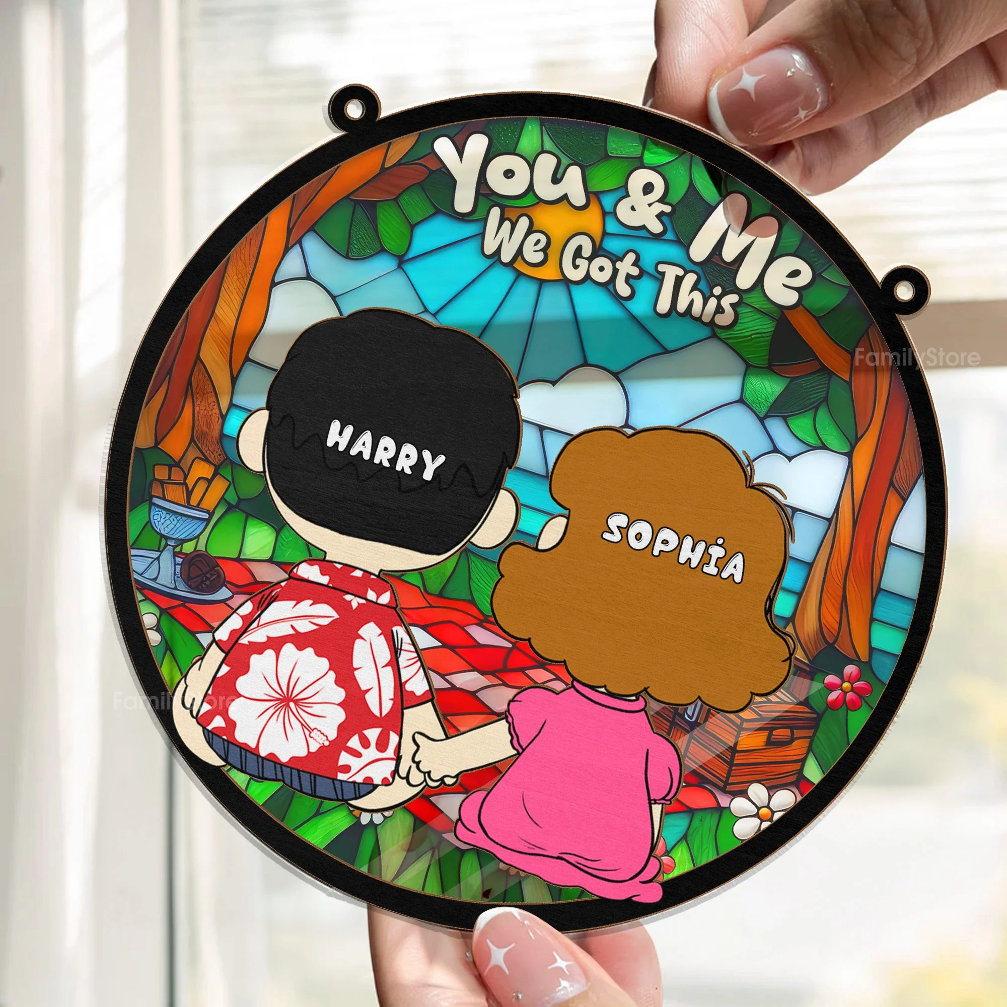 Relax In The Park - Personalized Stained Glass Window Hanging Suncatcher - Gift For Couples | GR16 NA94 - Image 2