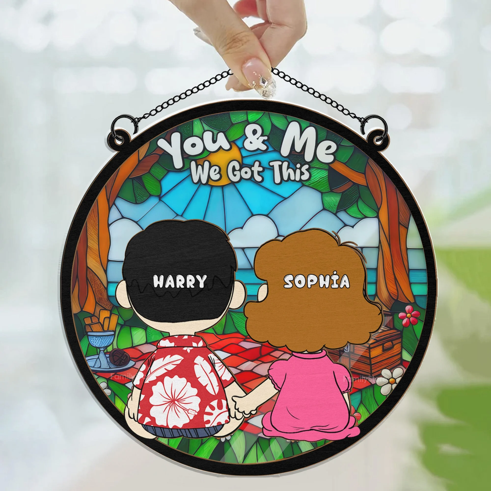 Relax In The Park - Personalized Stained Glass Window Hanging Suncatcher - Gift For Couples | GR16 NA94 - Image 3