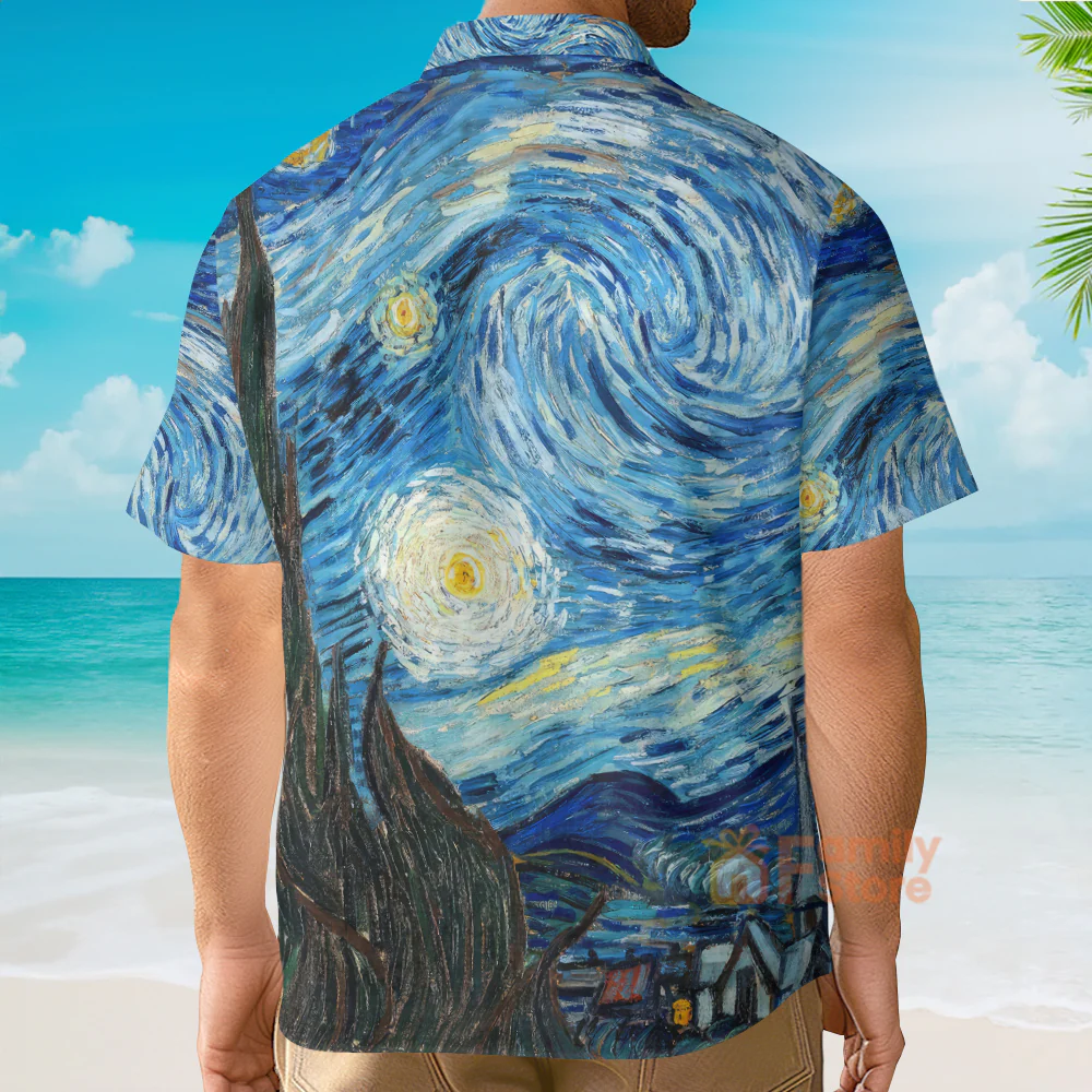 Retro Van Gogh The Starry Night - Hawaiian Shirt - Image 2