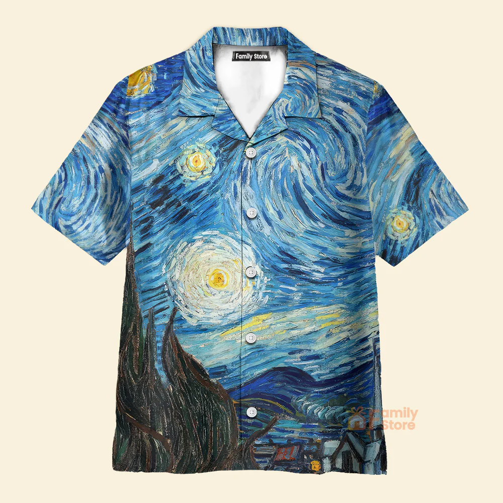 Retro Van Gogh The Starry Night - Hawaiian Shirt - Image 3