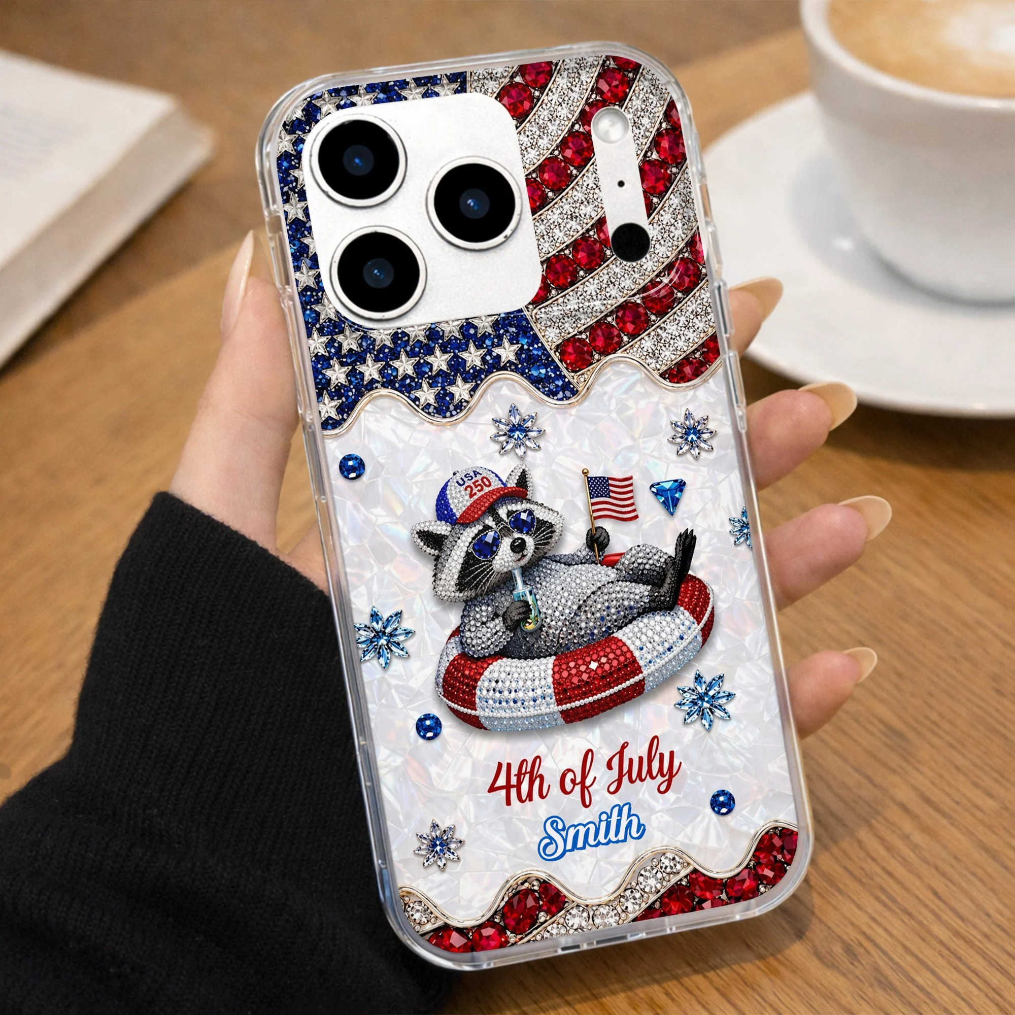 Rhinestone American Flag 4th Of July Cute Patriotic Raccoon - Personalized Bling Phone Case - Gift For Patriots - Image 10
