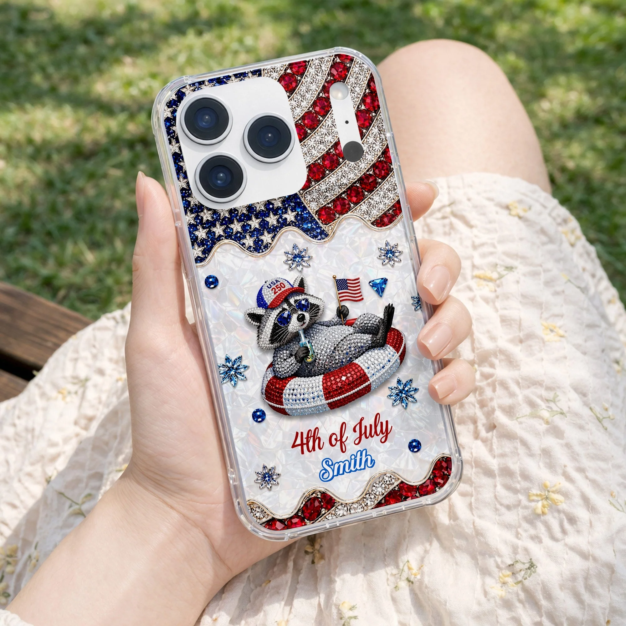 Rhinestone American Flag 4th Of July Cute Patriotic Raccoon - Personalized Bling Phone Case - Gift For Patriots - Image 11