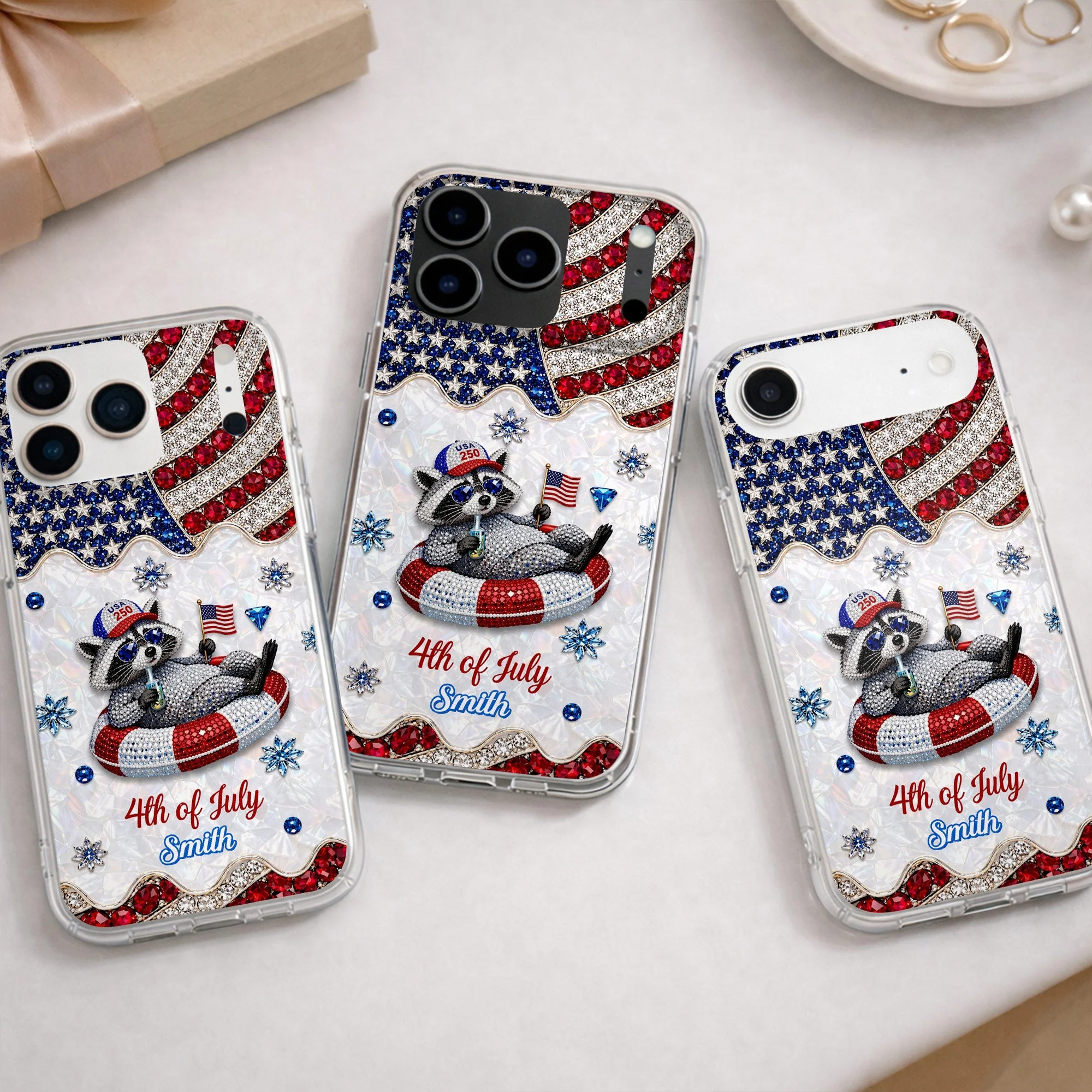 Rhinestone American Flag 4th Of July Cute Patriotic Raccoon - Personalized Bling Phone Case - Gift For Patriots - Image 12