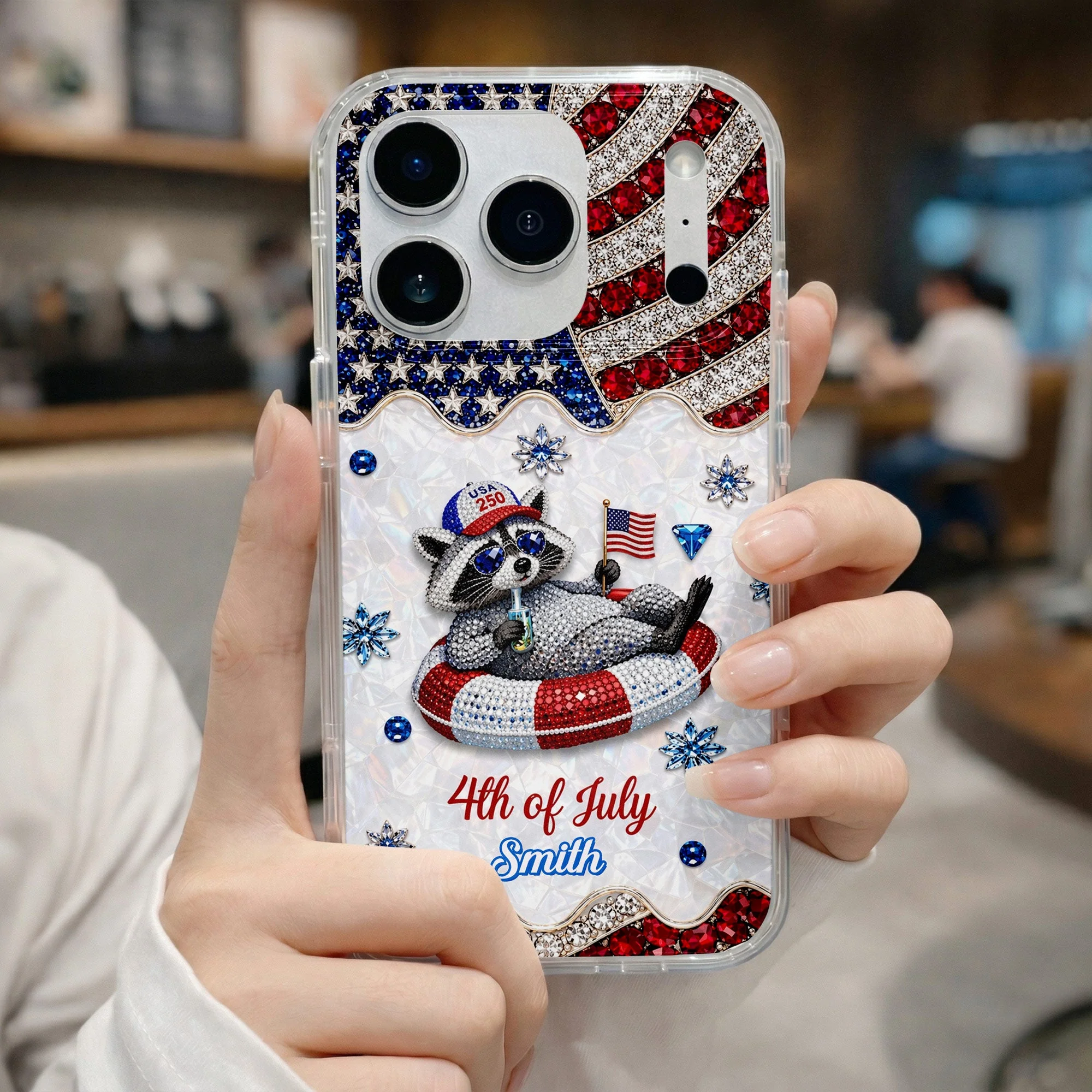 Rhinestone American Flag 4th Of July Cute Patriotic Raccoon - Personalized Bling Phone Case - Gift For Patriots - Image 13