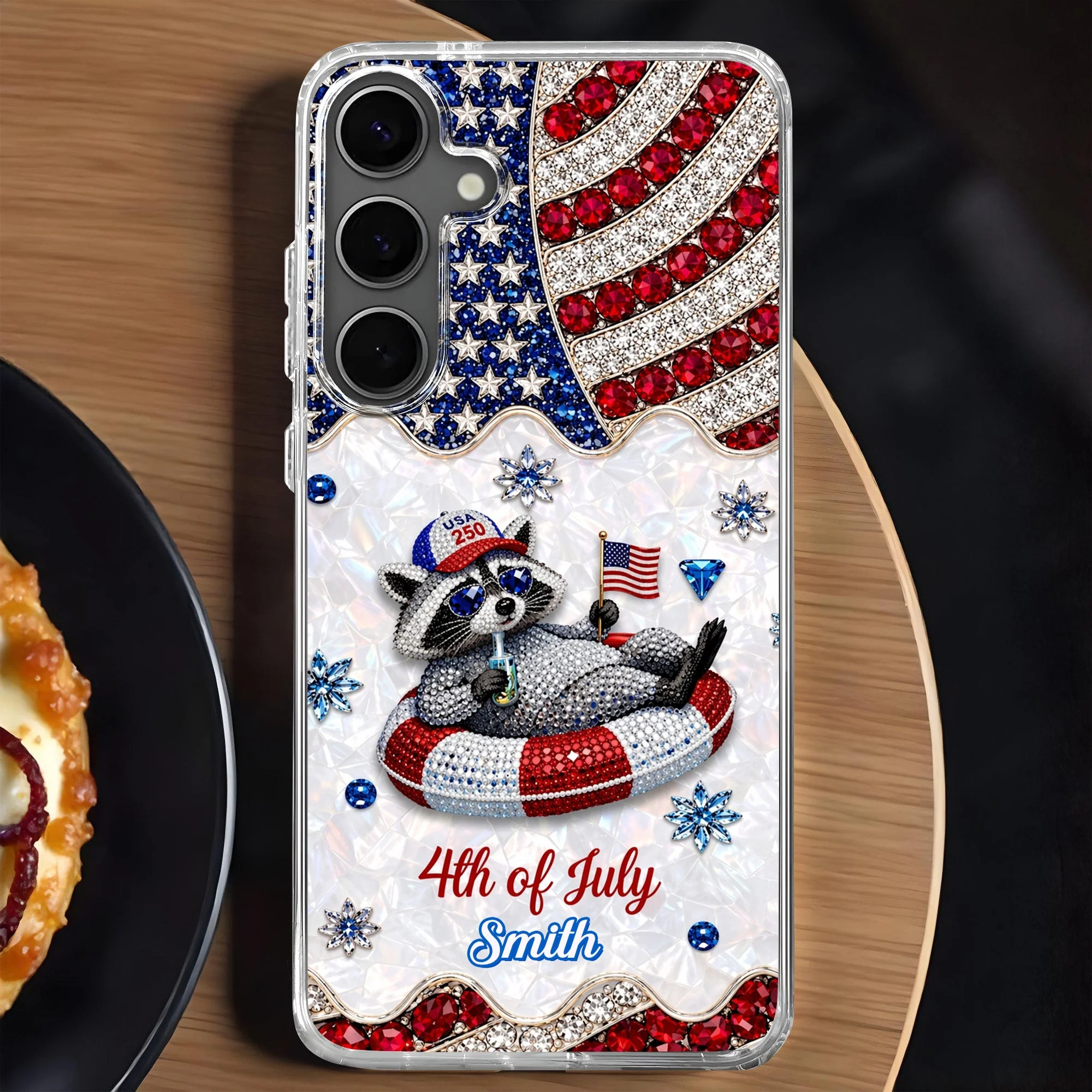 Rhinestone American Flag 4th Of July Cute Patriotic Raccoon - Personalized Bling Phone Case - Gift For Patriots - Image 2