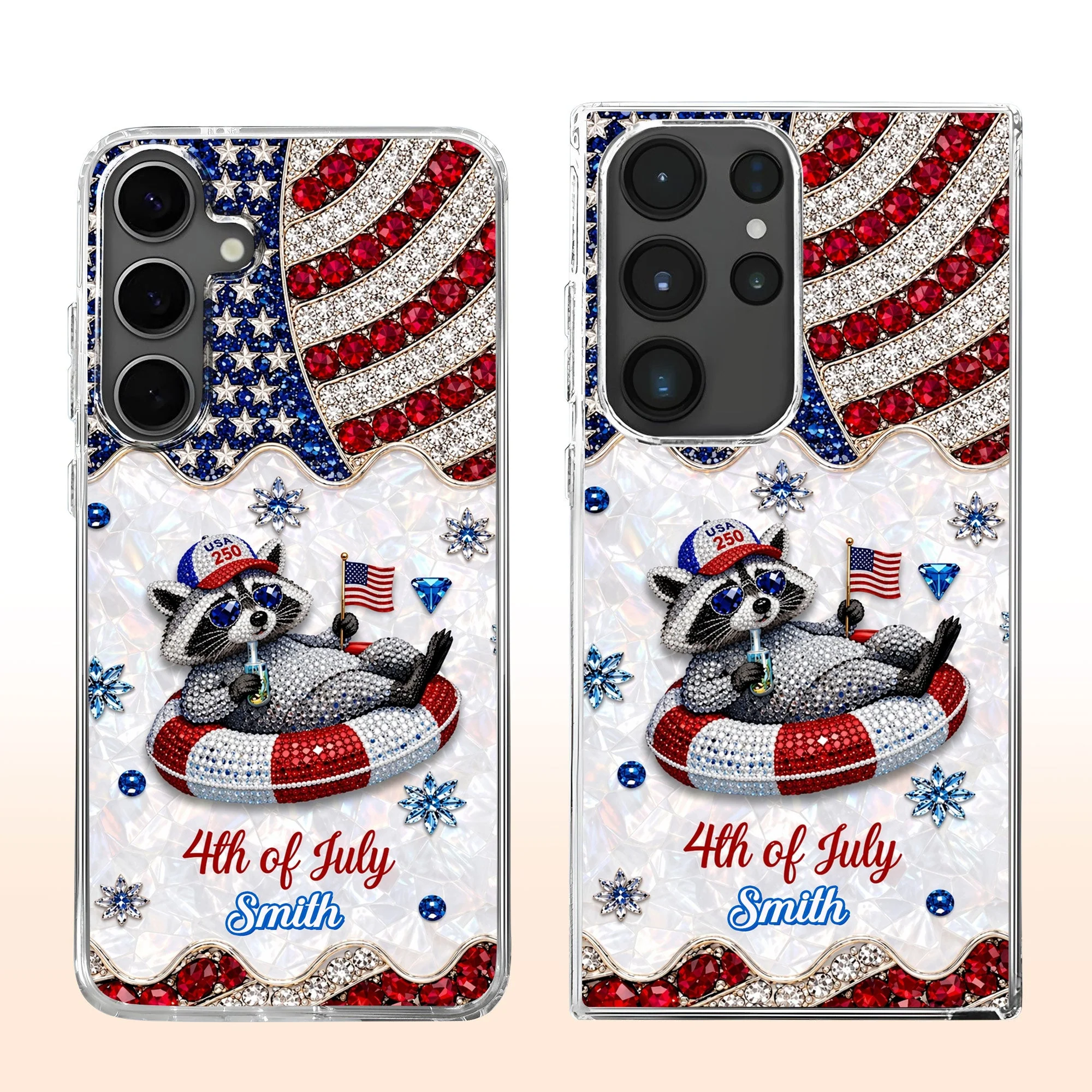 Rhinestone American Flag 4th Of July Cute Patriotic Raccoon - Personalized Bling Phone Case - Gift For Patriots - Image 4