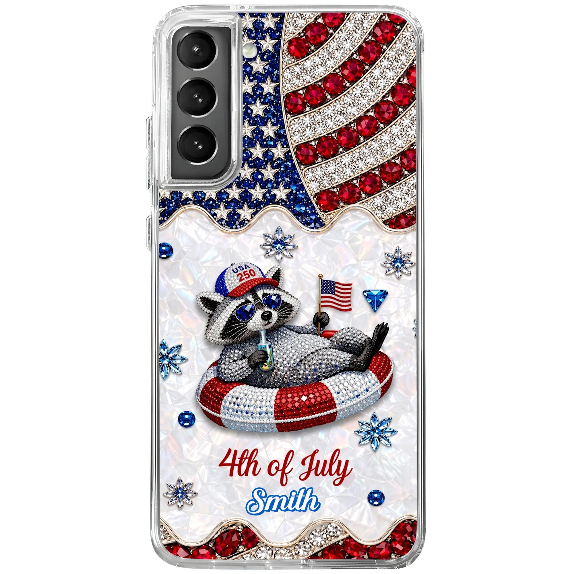 Rhinestone American Flag 4th Of July Cute Patriotic Raccoon - Personalized Bling Phone Case - Gift For Patriots - Image 5