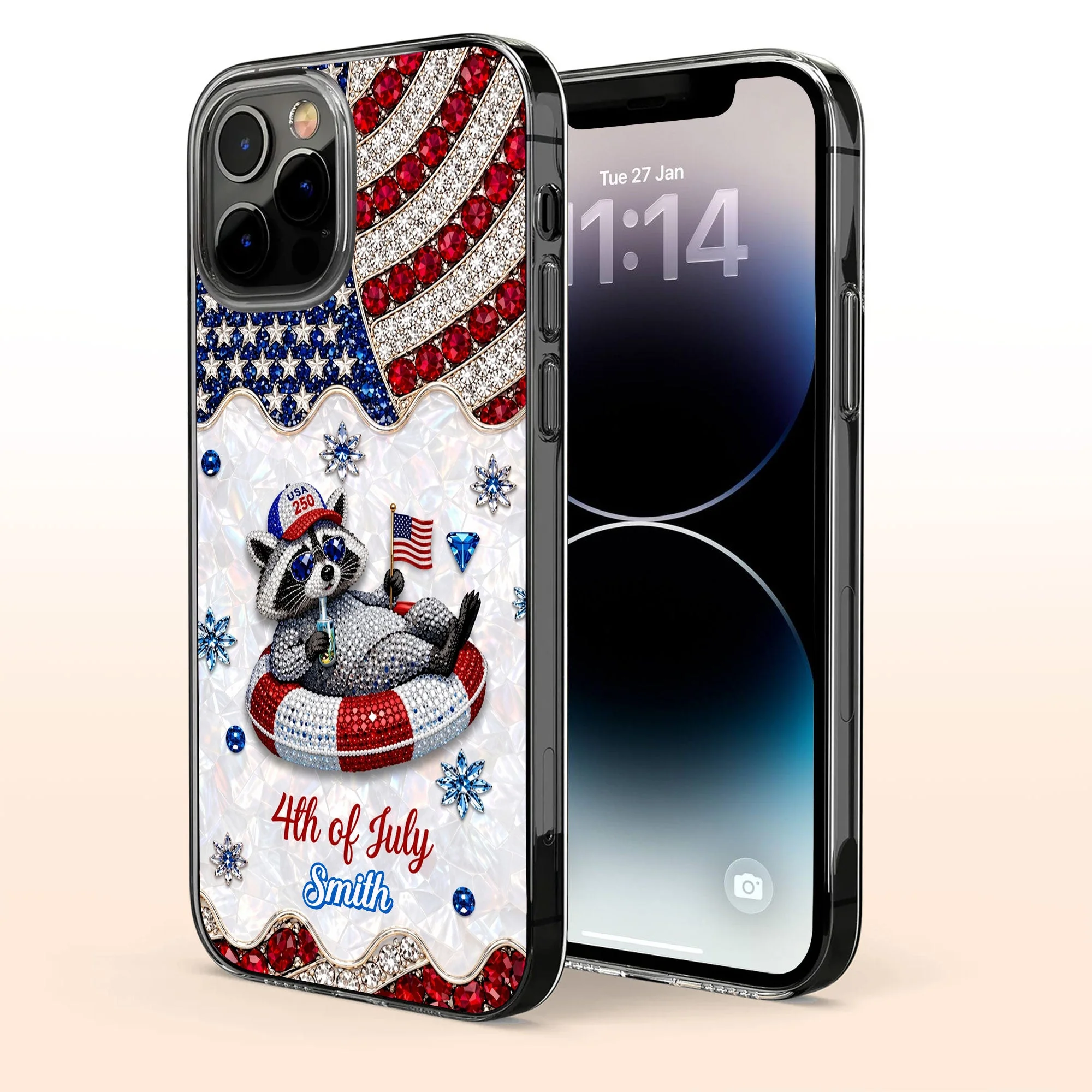 Rhinestone American Flag 4th Of July Cute Patriotic Raccoon - Personalized Bling Phone Case - Gift For Patriots - Image 7