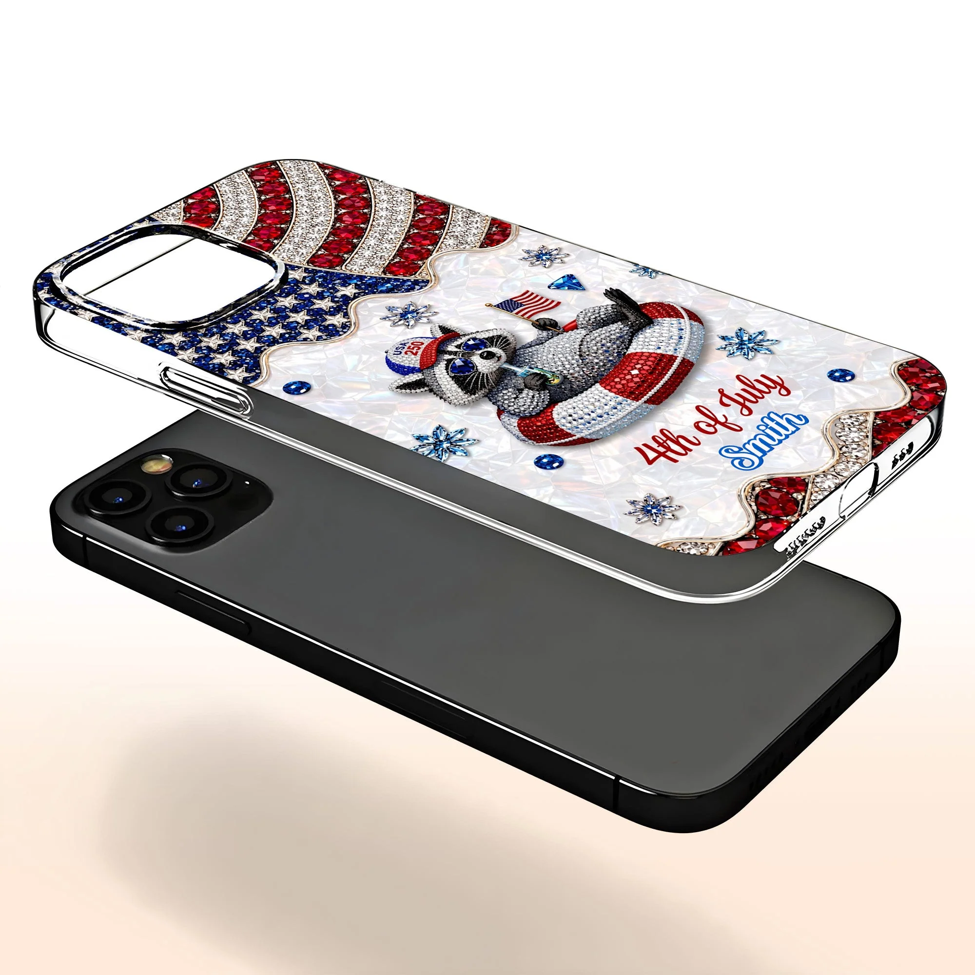 Rhinestone American Flag 4th Of July Cute Patriotic Raccoon - Personalized Bling Phone Case - Gift For Patriots - Image 8