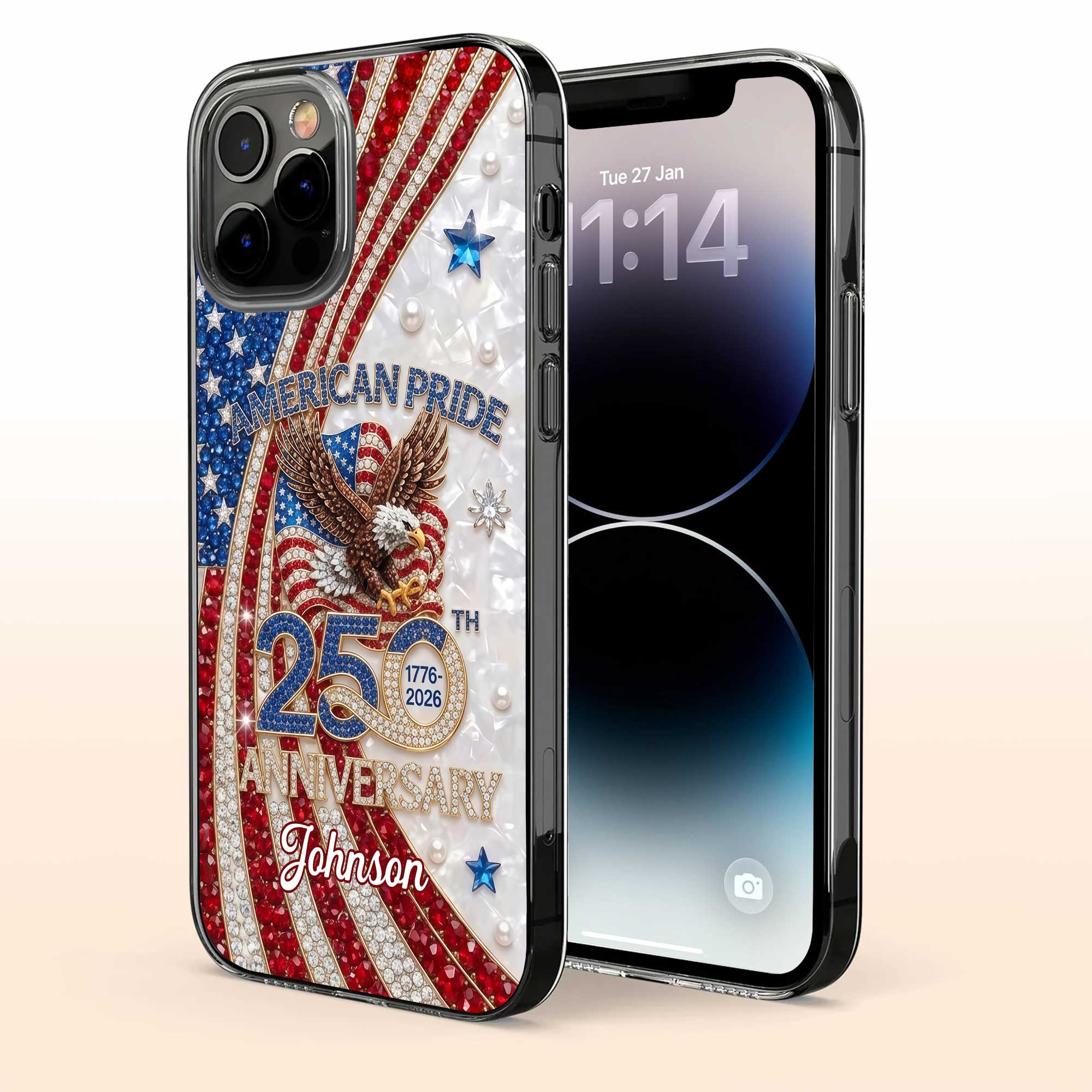 Rhinestone American Pride 250th Anniversary Patriotic Eagle - Personalized Bling Phone Case - Gift For Patriots - Image 3