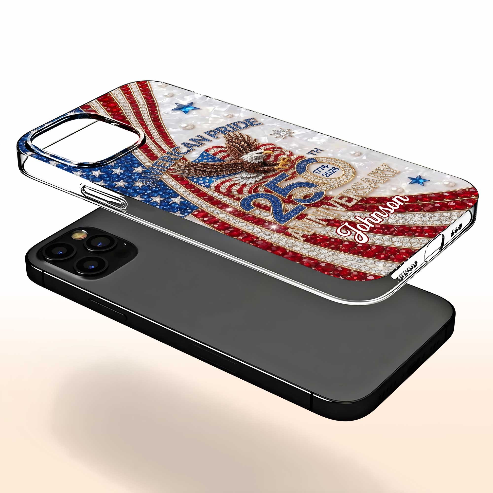 Rhinestone American Pride 250th Anniversary Patriotic Eagle - Personalized Bling Phone Case - Gift For Patriots - Image 4