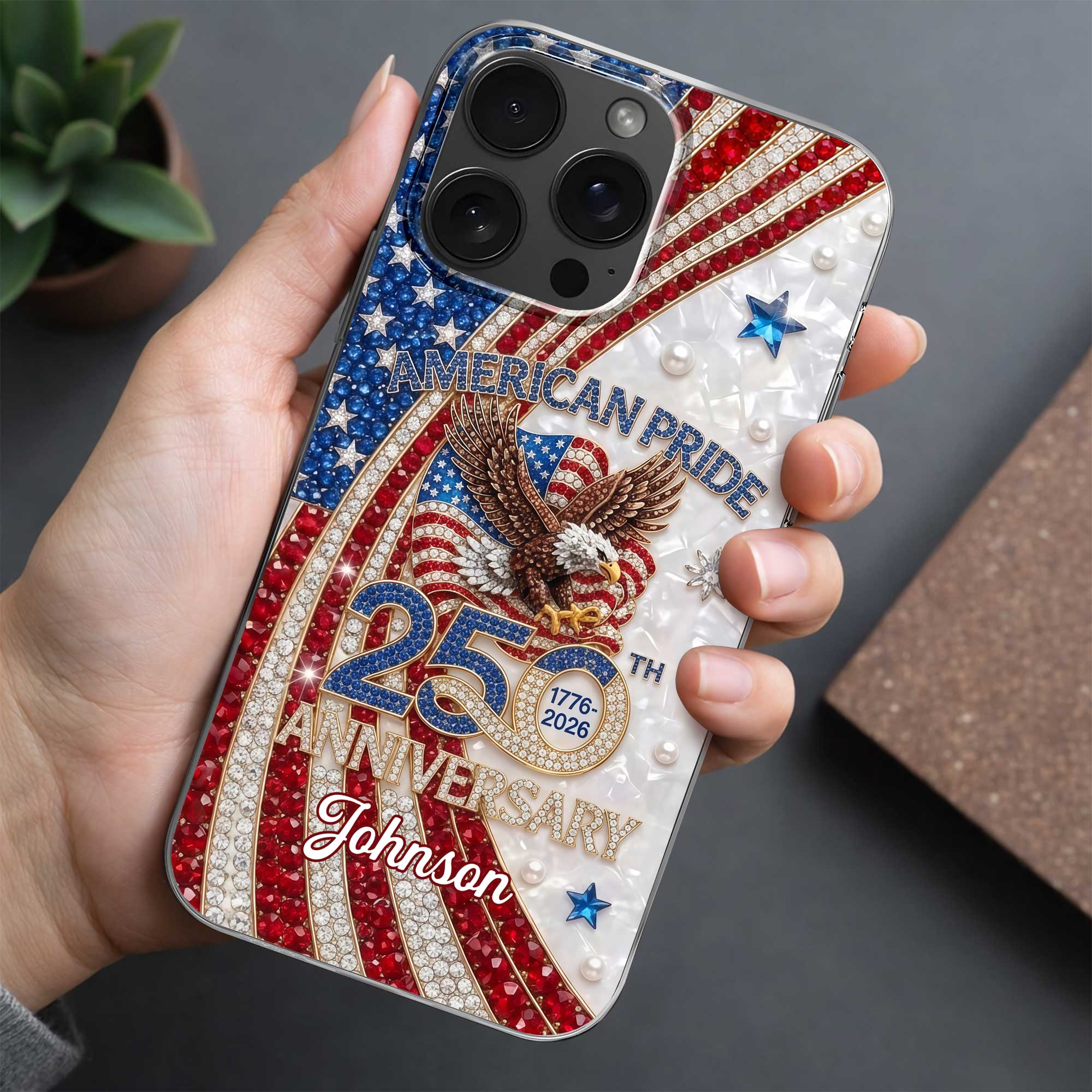 Rhinestone American Pride 250th Anniversary Patriotic Eagle - Personalized Bling Phone Case - Gift For Patriots - Image 5