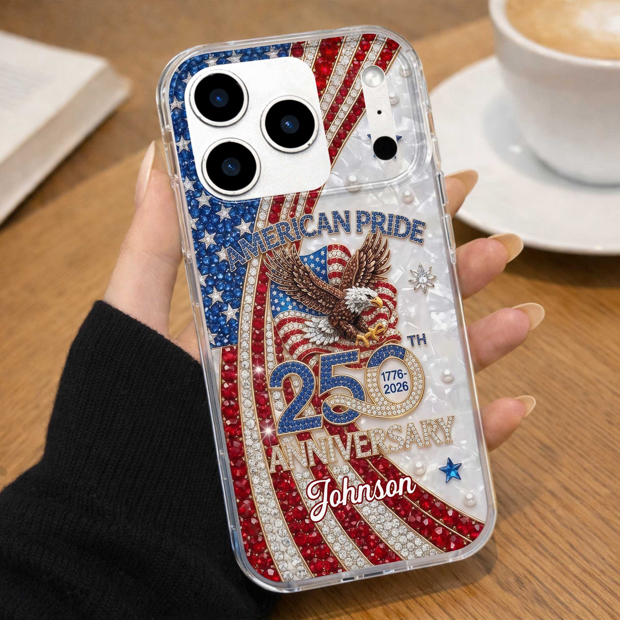Rhinestone American Pride 250th Anniversary Patriotic Eagle - Personalized Bling Phone Case - Gift For Patriots - Image 6
