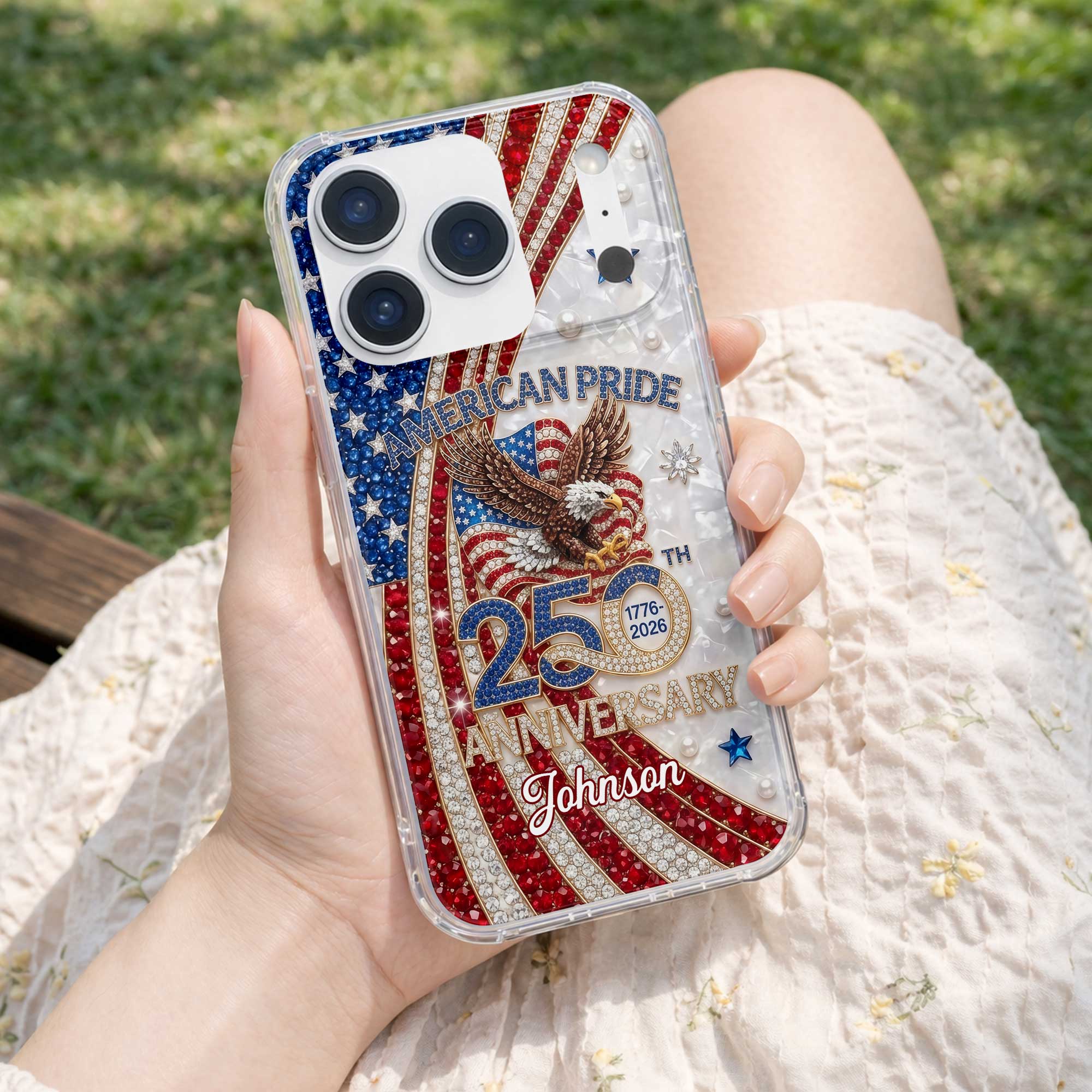 Rhinestone American Pride 250th Anniversary Patriotic Eagle - Personalized Bling Phone Case - Gift For Patriots - Image 7