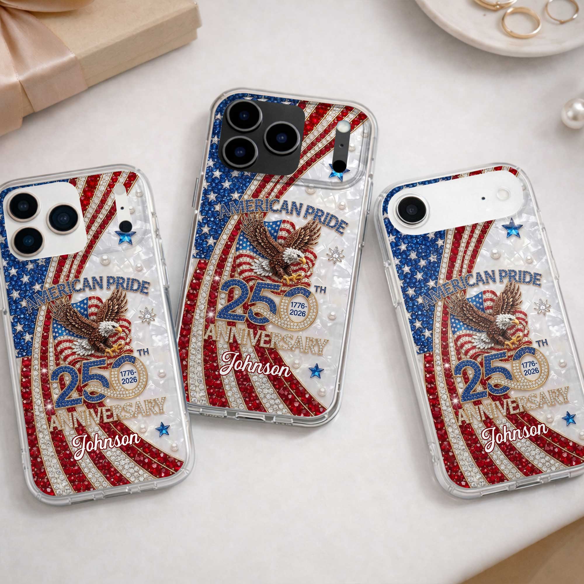 Rhinestone American Pride 250th Anniversary Patriotic Eagle - Personalized Bling Phone Case - Gift For Patriots - Image 8