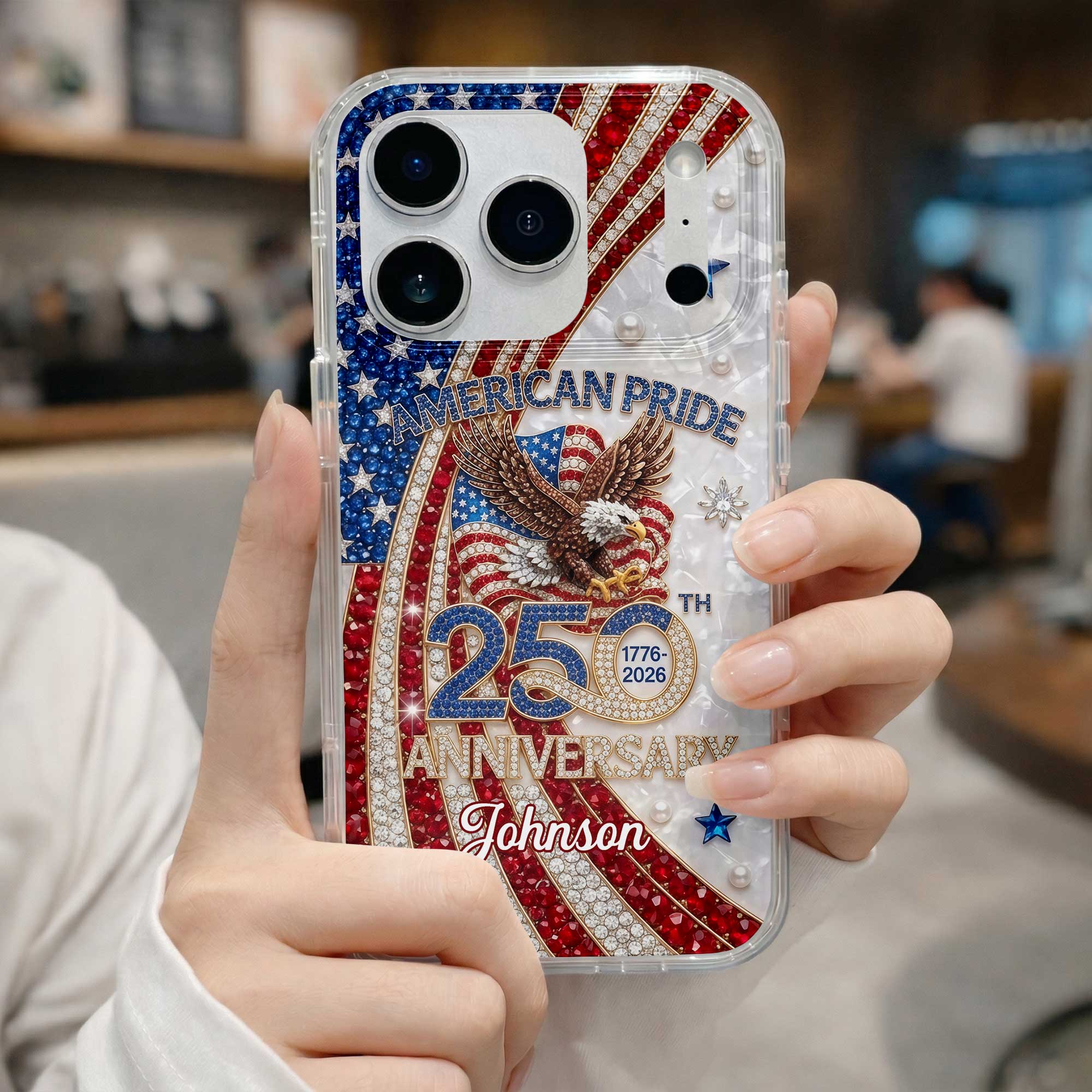 Rhinestone American Pride 250th Anniversary Patriotic Eagle - Personalized Bling Phone Case - Gift For Patriots - Image 9