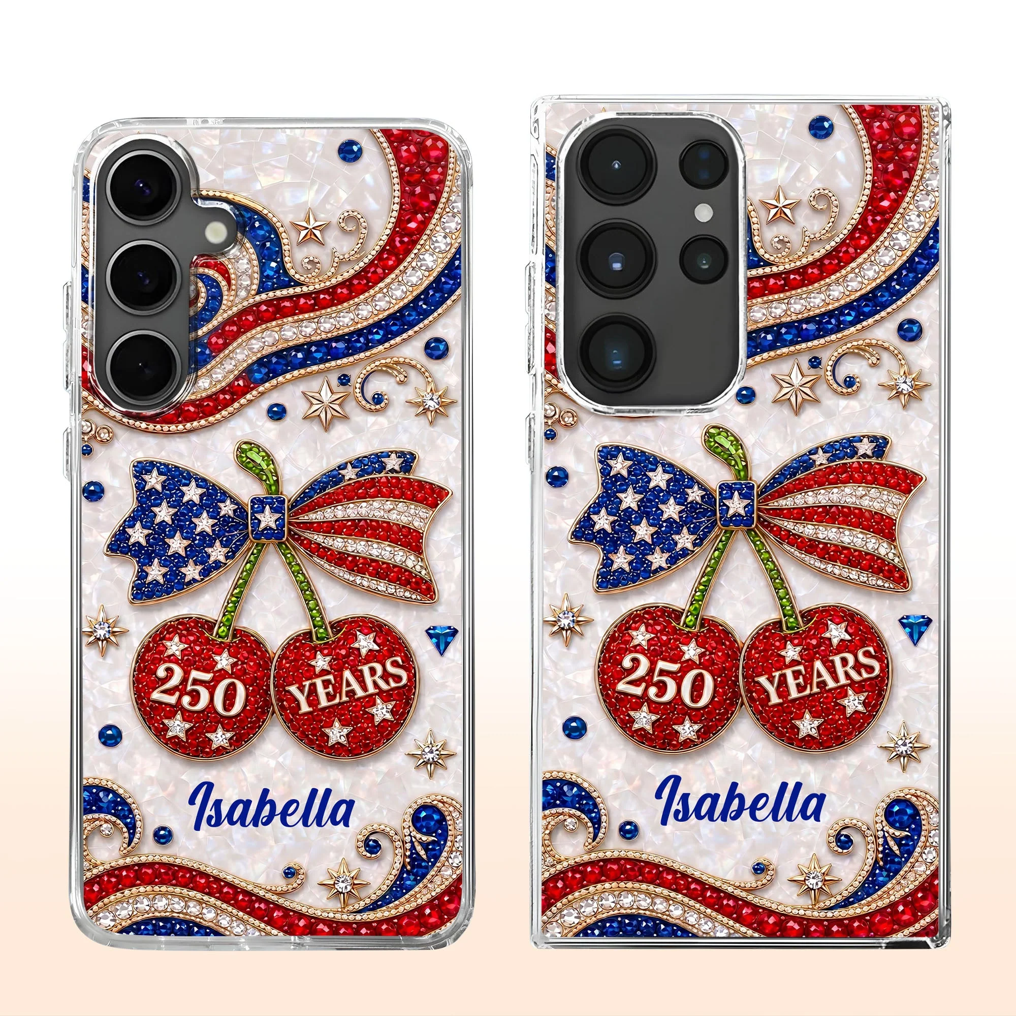Rhinestone Cute USA 250 Years Liberty And Pride With Jewel Cherries - Personalized Bling Phone Case - Gift For Patriots - Image 3
