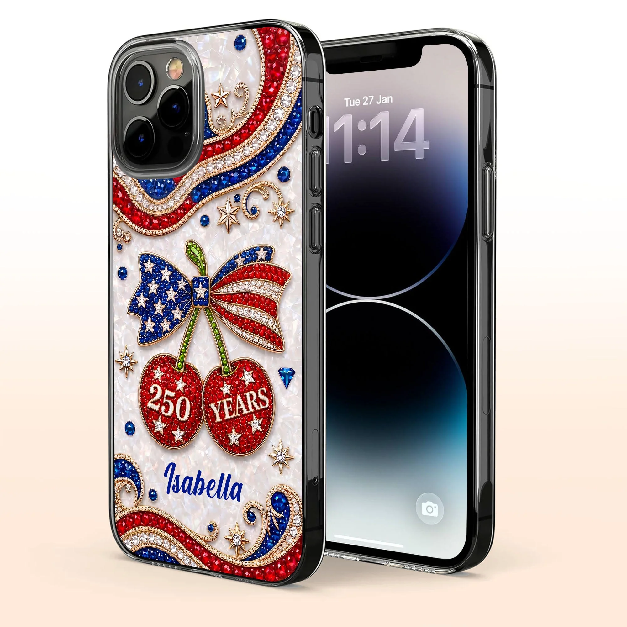 Rhinestone Cute USA 250 Years Liberty And Pride With Jewel Cherries - Personalized Bling Phone Case - Gift For Patriots - Image 5