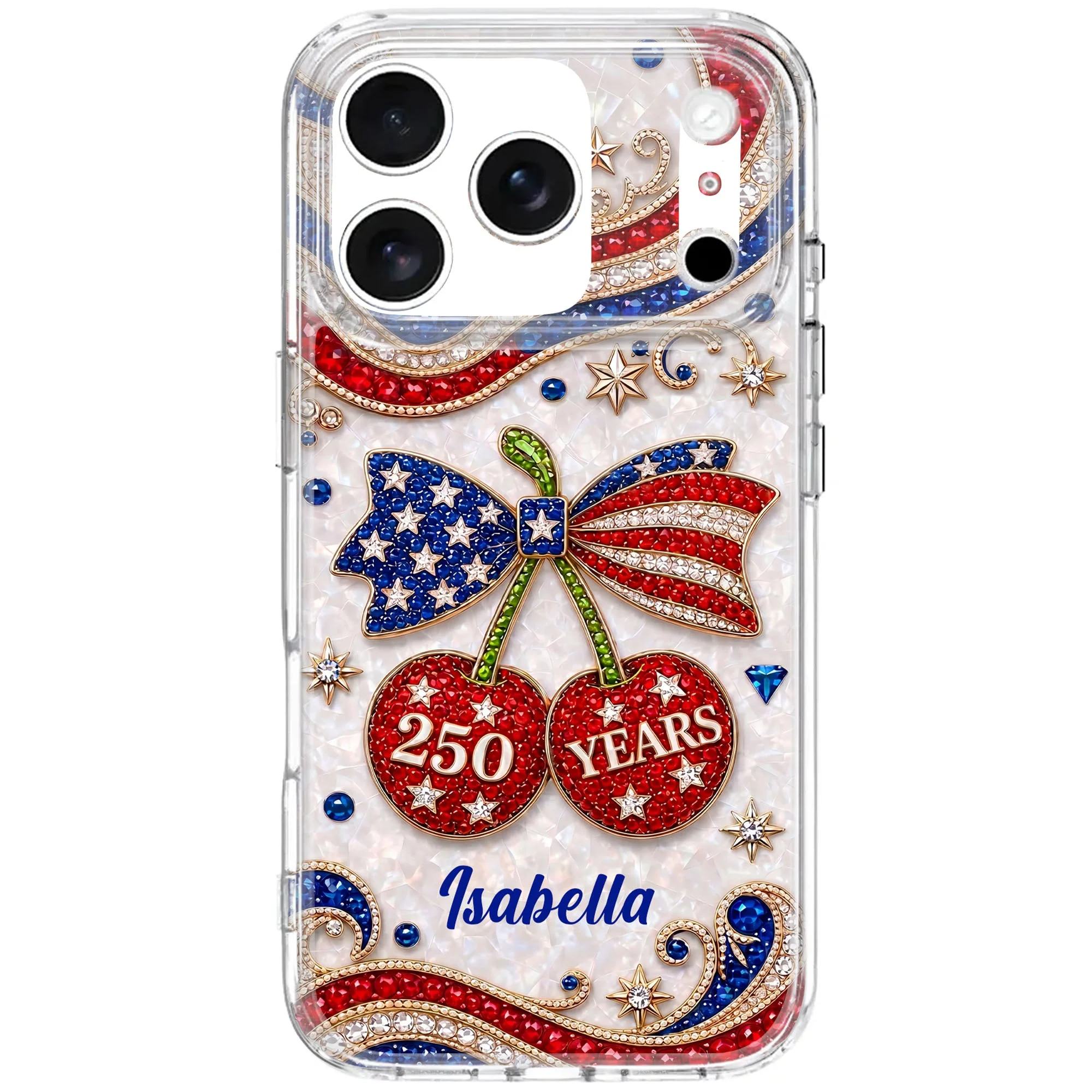 Rhinestone Cute USA 250 Years Liberty And Pride With Jewel Cherries - Personalized Bling Phone Case - Gift For Patriots - Image 7