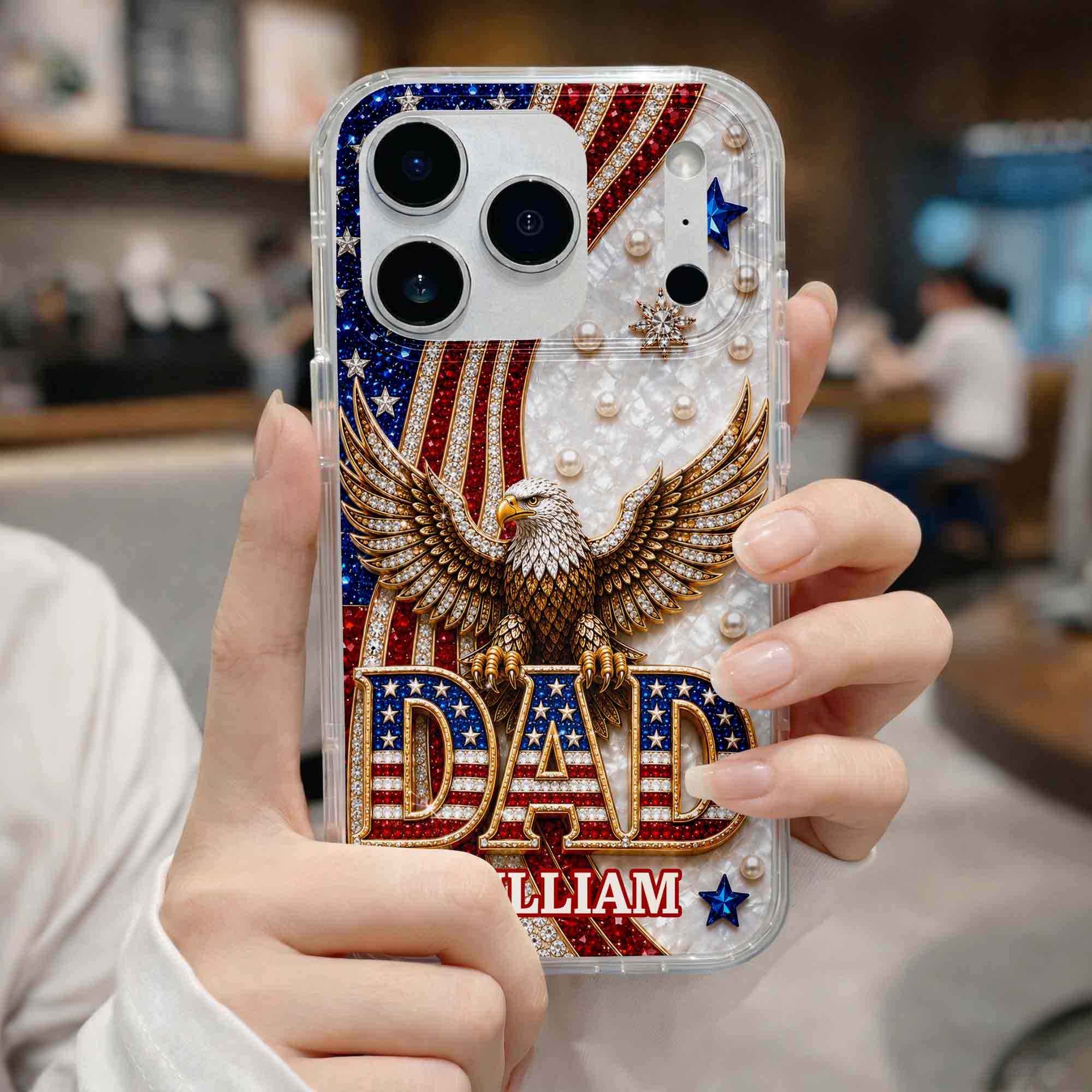 Rhinestone Dad American Flag Bald Eagle With Sparkling Stars And Gems - Personalized Bling Phone Case - Gift For Dad, Patriots - Image 14