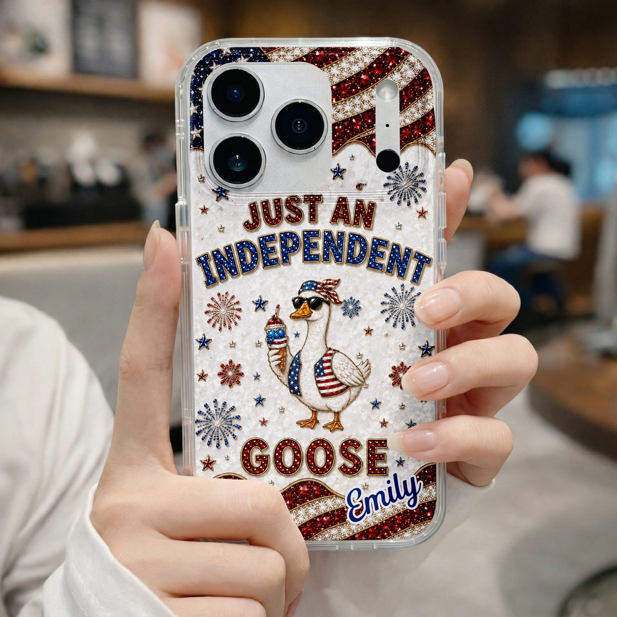 Rhinestone Just An Independent  Cute Patriotic Goose With American Flag And Fireworks - Personalized Bling Phone Case - Gift For Patriots - Image 12