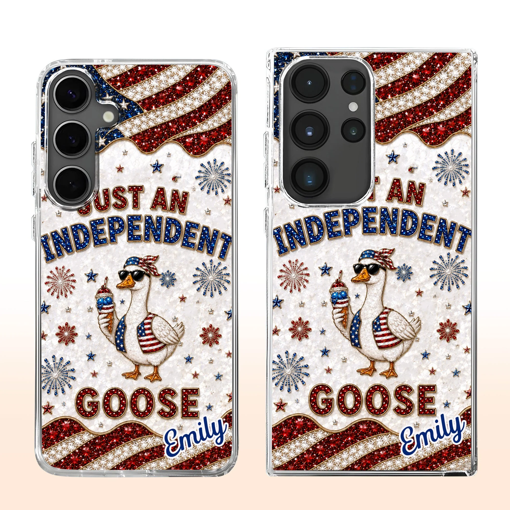 Rhinestone Just An Independent  Cute Patriotic Goose With American Flag And Fireworks - Personalized Bling Phone Case - Gift For Patriots - Image 4