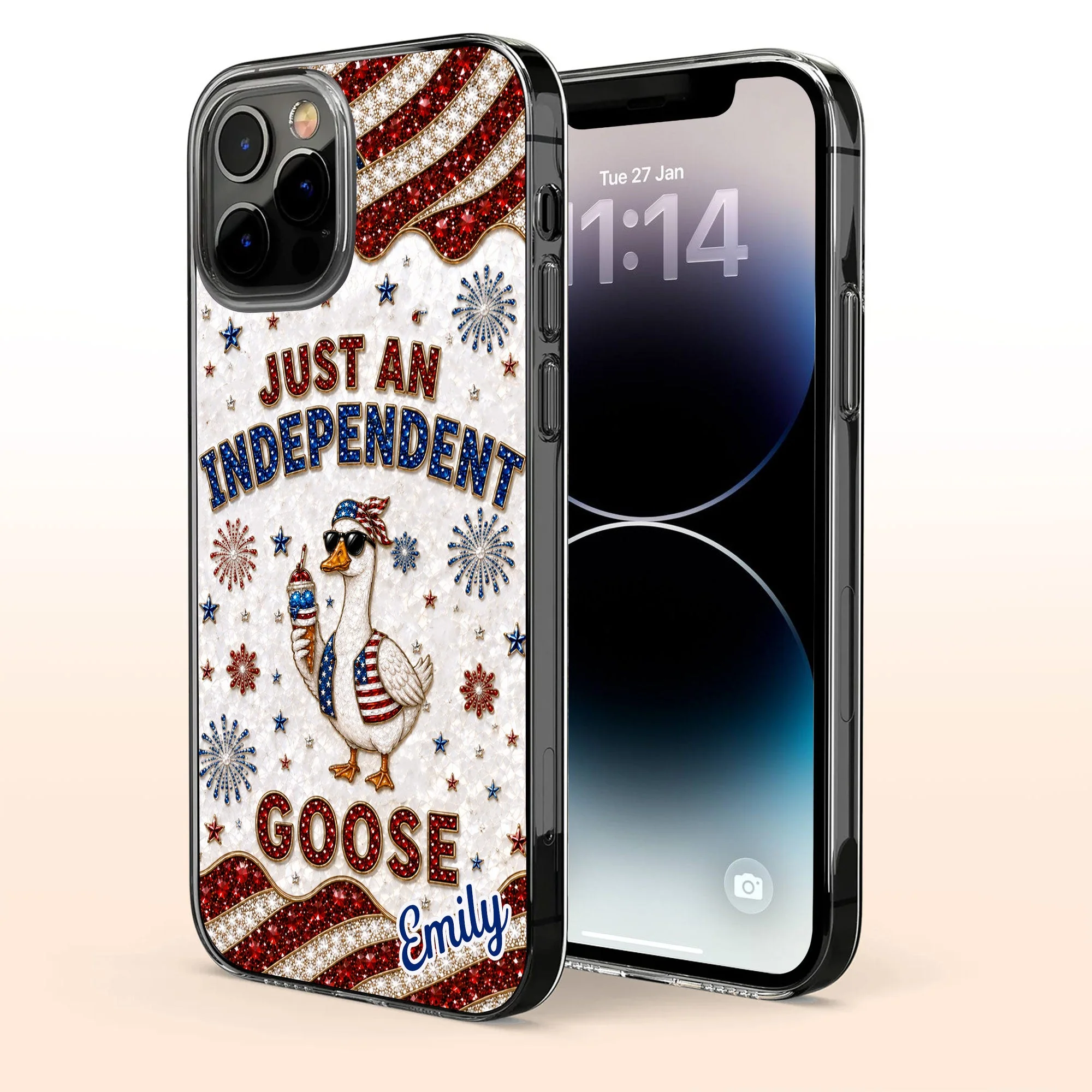Rhinestone Just An Independent  Cute Patriotic Goose With American Flag And Fireworks - Personalized Bling Phone Case - Gift For Patriots - Image 6