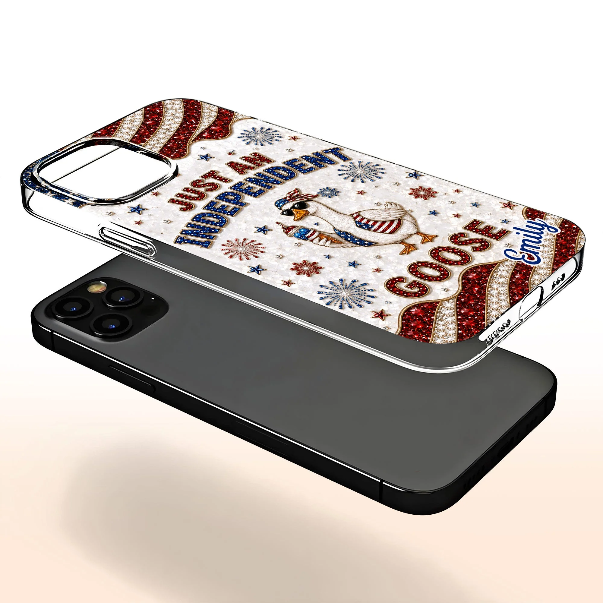 Rhinestone Just An Independent  Cute Patriotic Goose With American Flag And Fireworks - Personalized Bling Phone Case - Gift For Patriots - Image 7