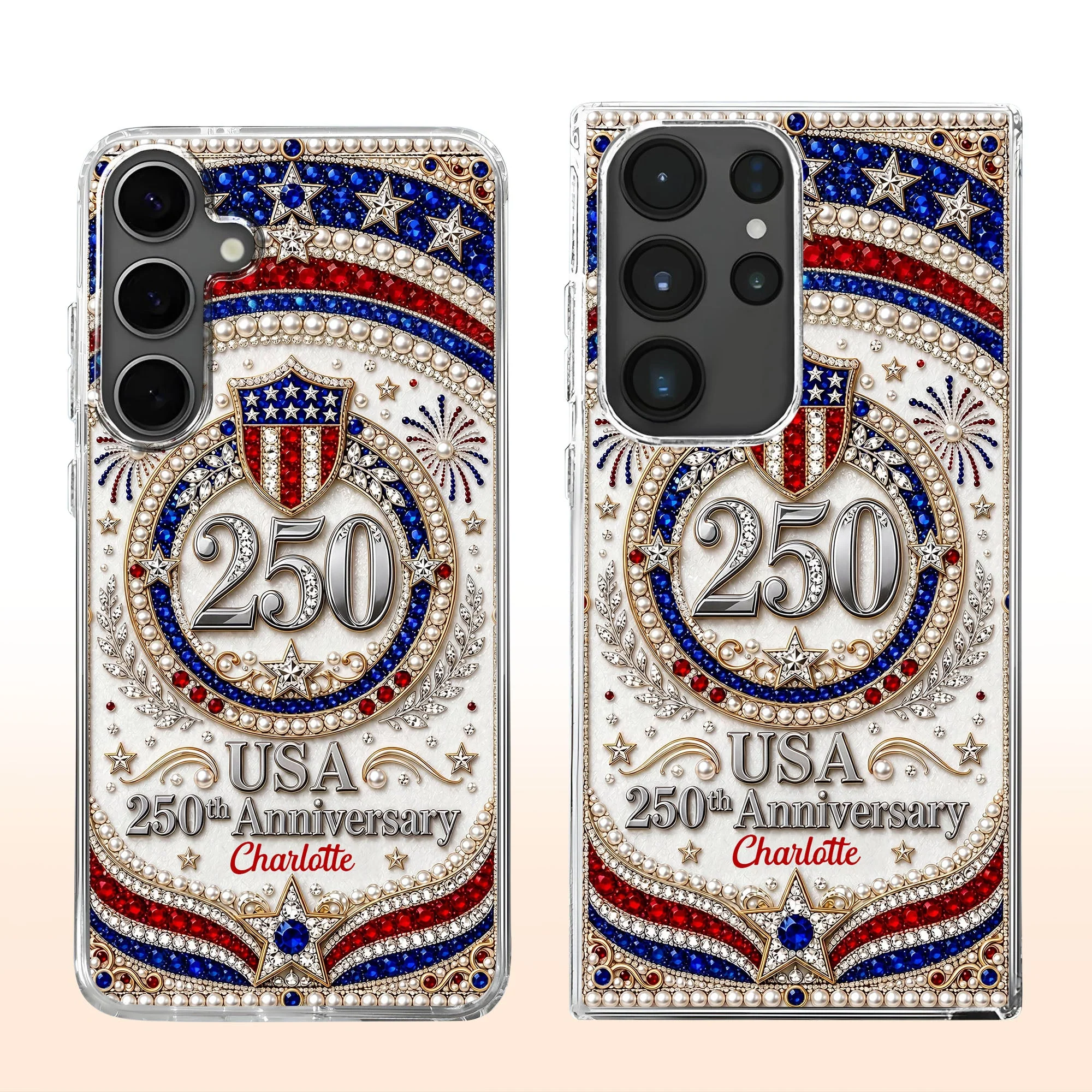 Rhinestone USA 250th Anniversary Bling - Personalized Clear Phone Case - Gift For Patriots - Image 2