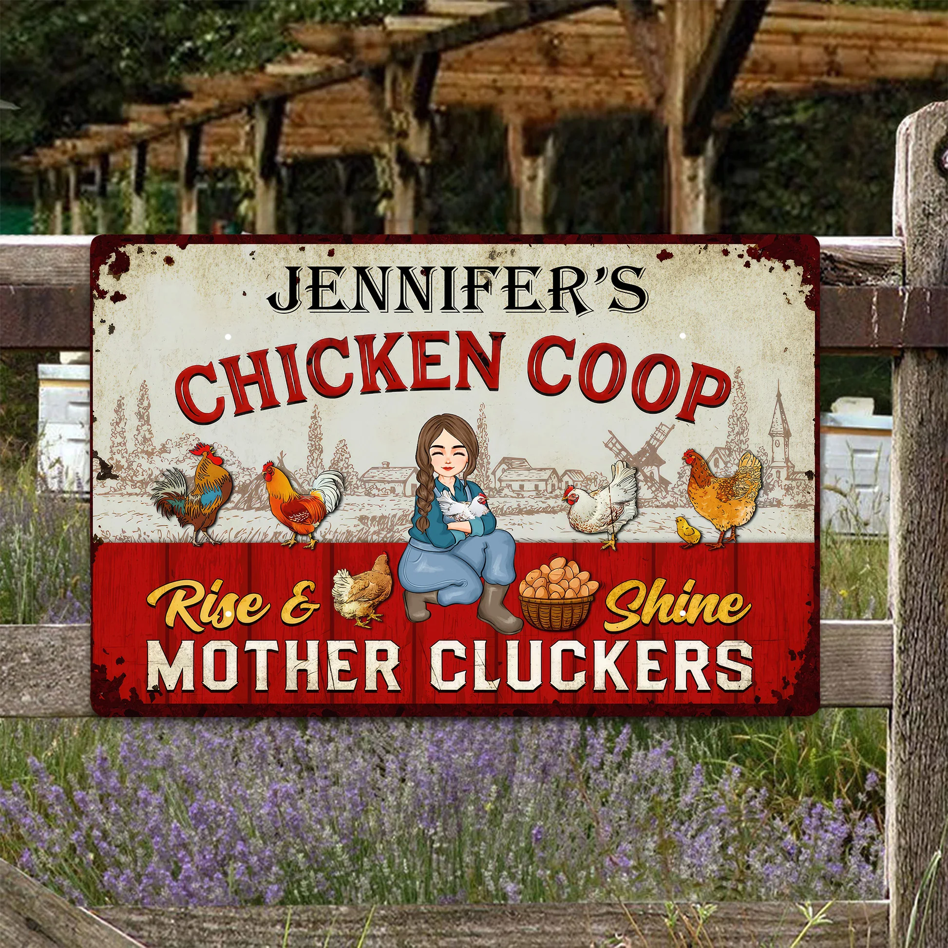 Rise And Shine Mother Cluckers  - Personalized Metal Sign - Gift For Mom, Grandma, Mothers Day, Farmers | GR17 NA94 - Image 2